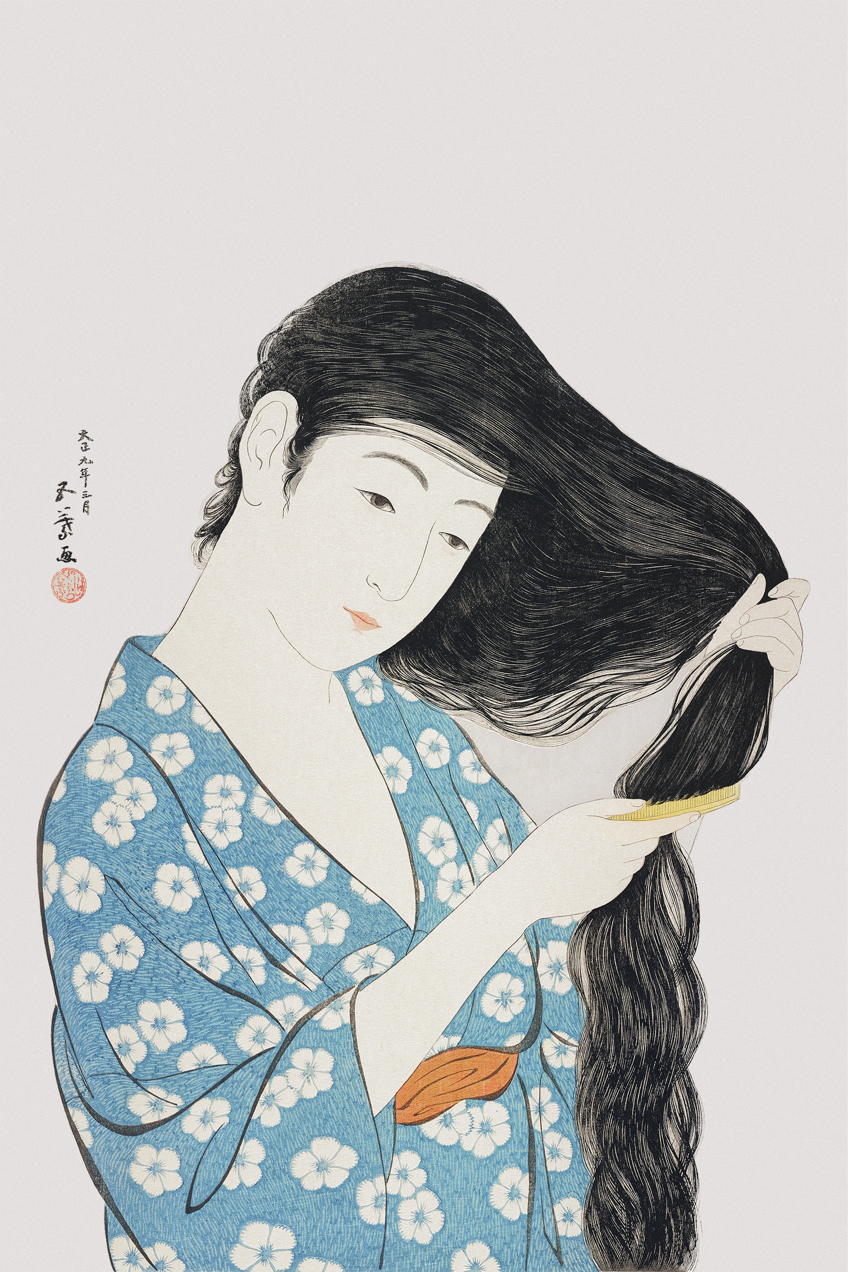 Femme japonaise peignant ses cheveux1920