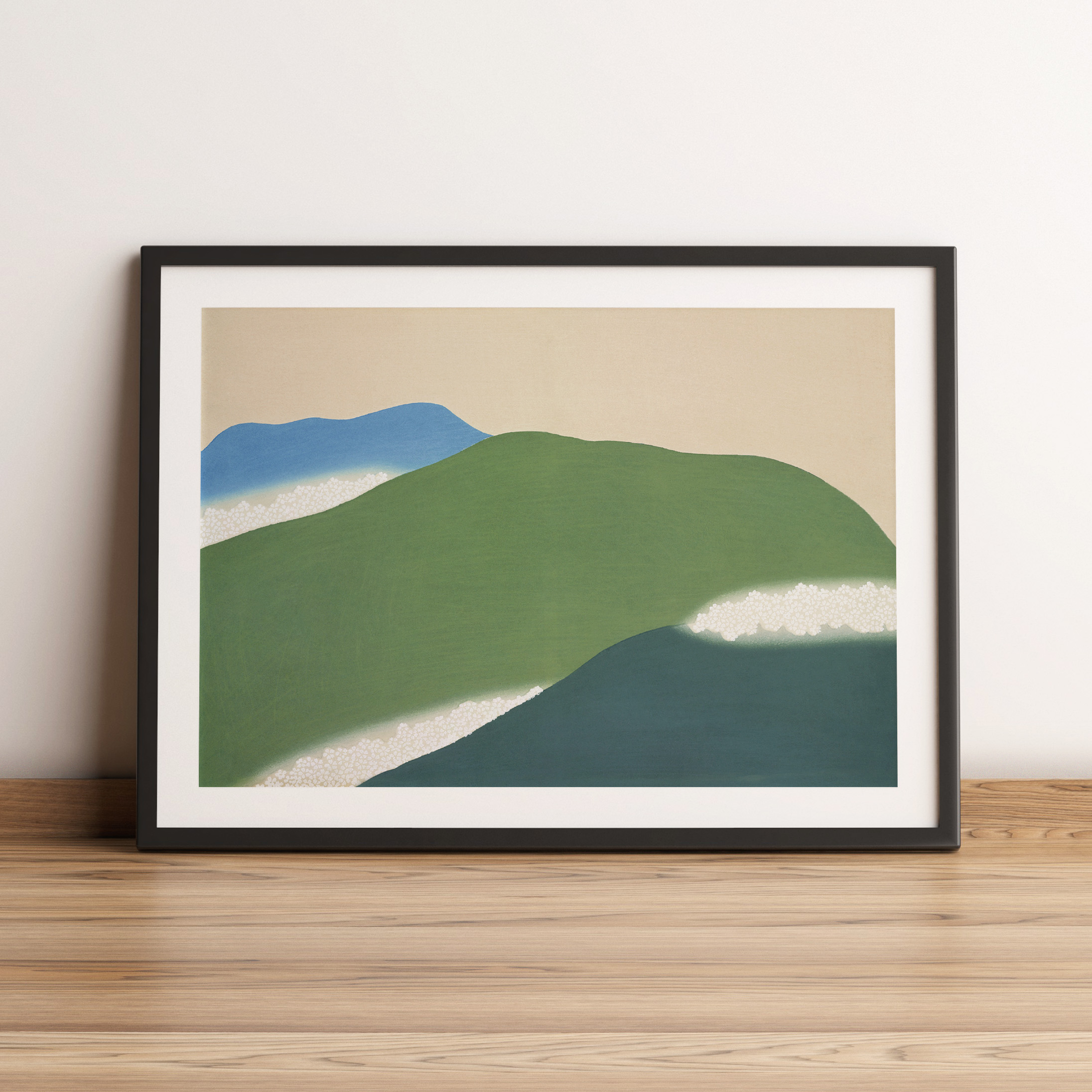 Affiche paysage minimaliste japonais Les Montagnes Vertes - Tirage d\'art décoration murale