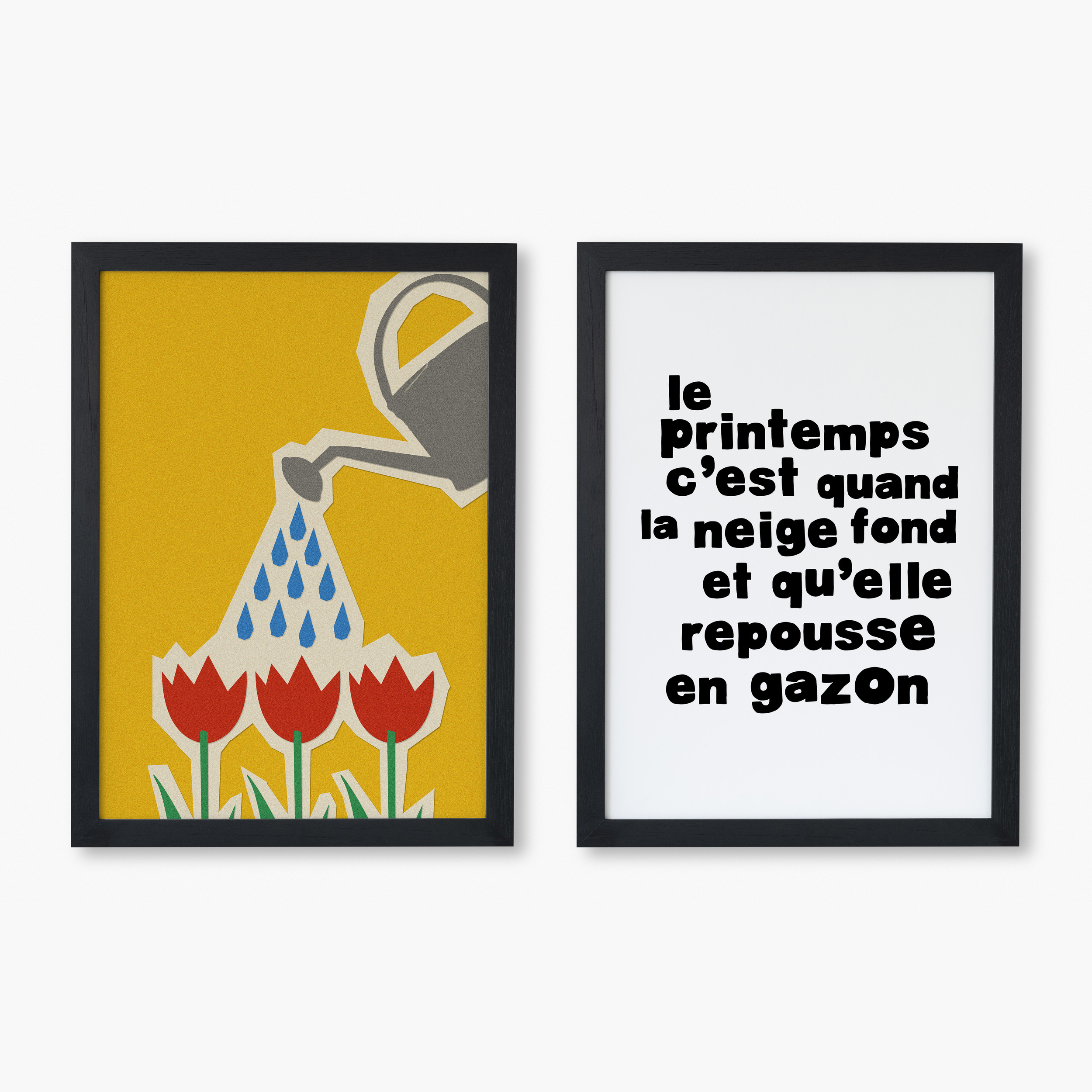 Duo Printemps - Affiche Arrosoir & tulipes + Affiche Gazon