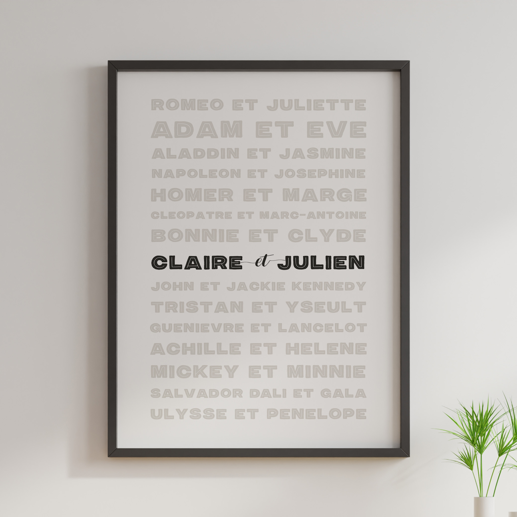 Affiche personnalisée Duo de prénoms et Couples célèbres - Comme Roméo & Juliette