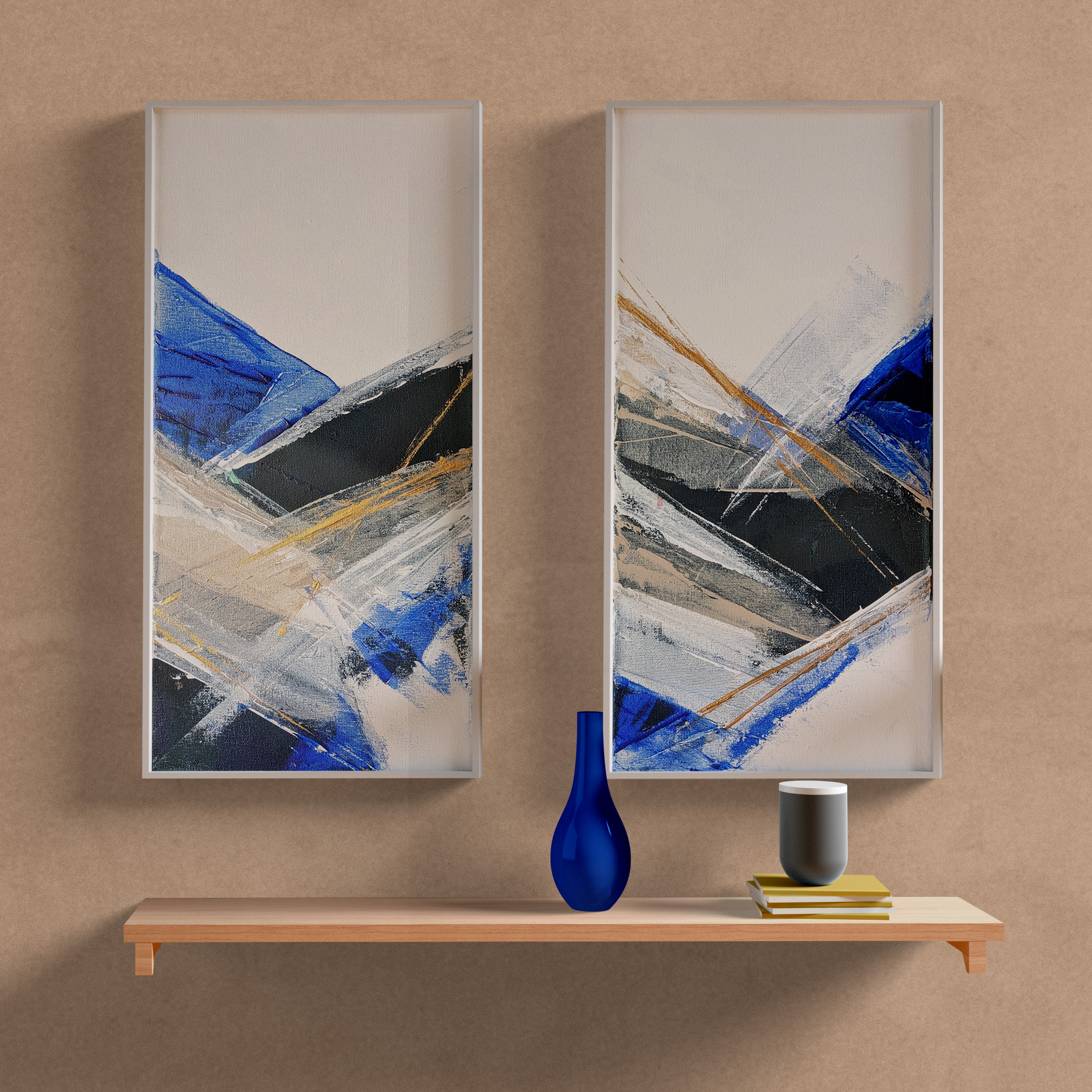 Tableaux décoratifs abstraits fait main, Duo de peintures sur toiles moderne