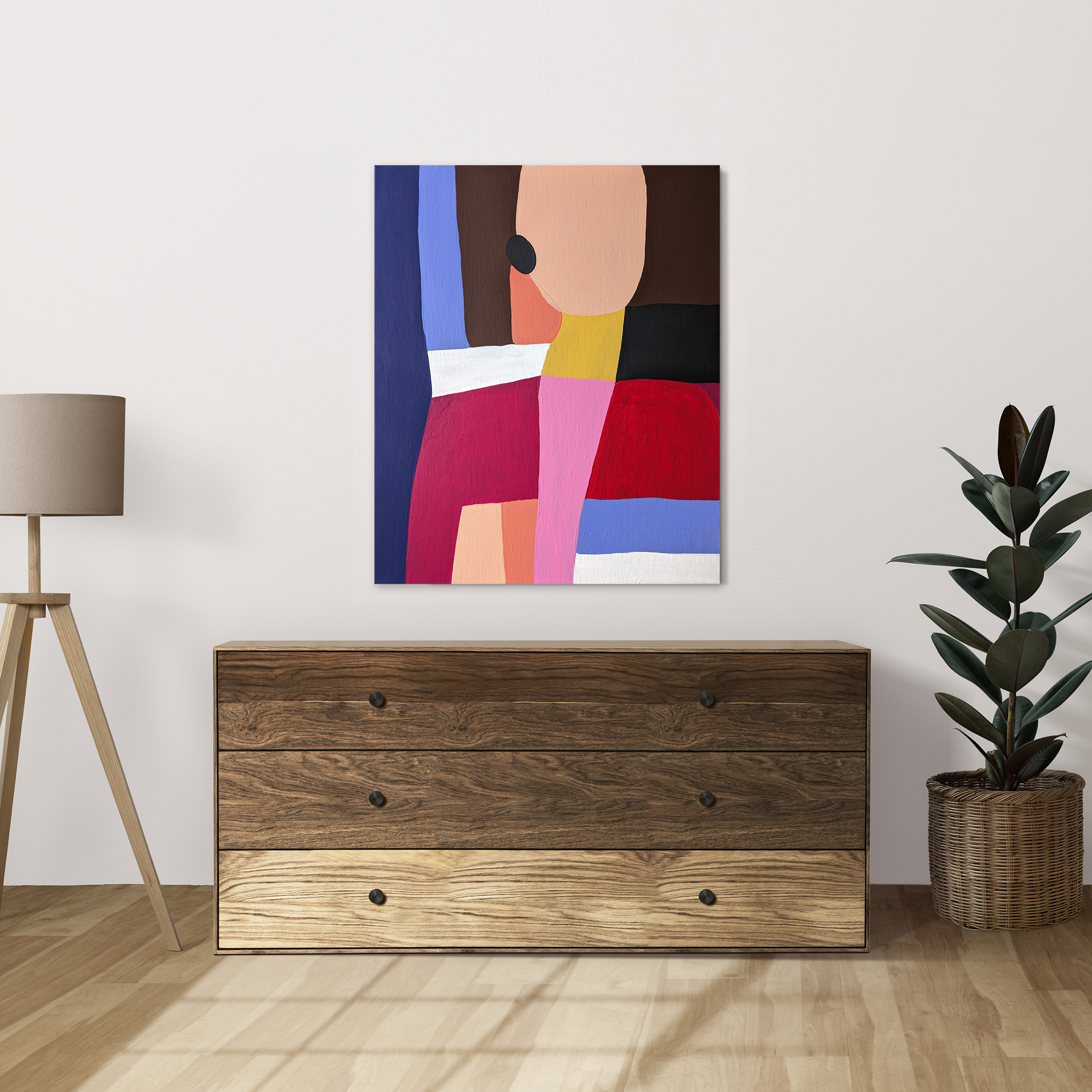 Tableau décoratif coloré moderne, Peinture minimaliste formes géométriques