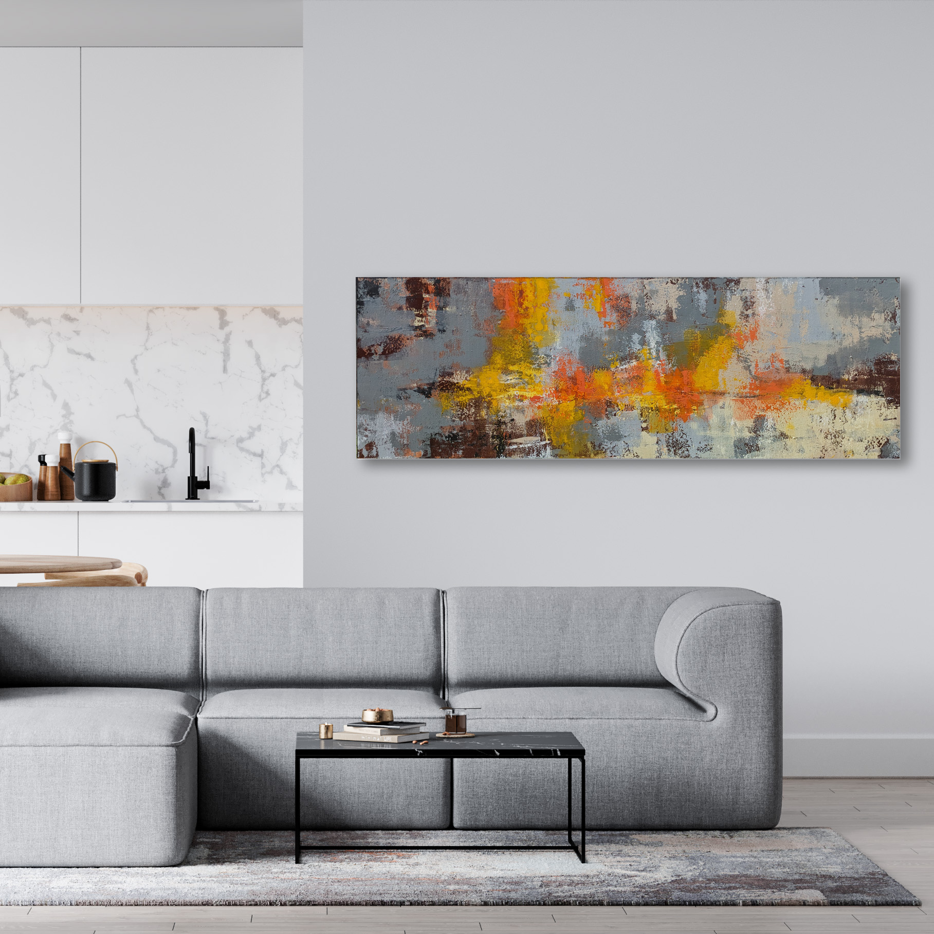 Horizon - Grand tableau abstrait décoration murale tendance salon moderne