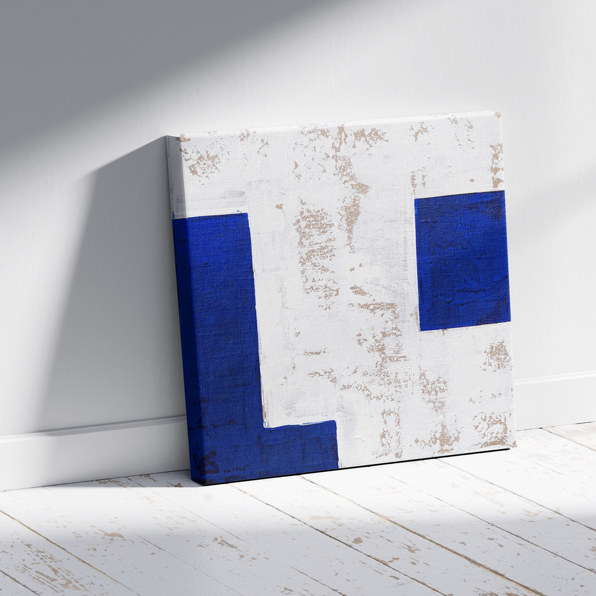 MK100 - Tableau abstrait décoration moderne - Peinture murale bleu et blanc