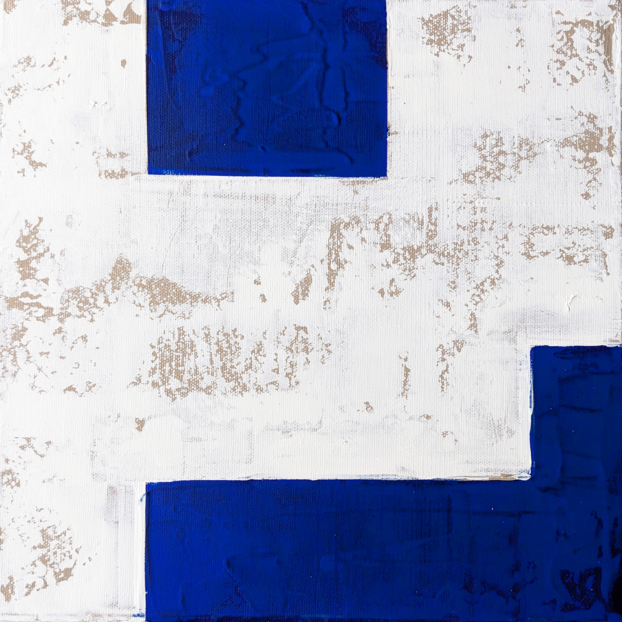 Tableau abstrait décoration moderne - Peinture murale bleu et blanc