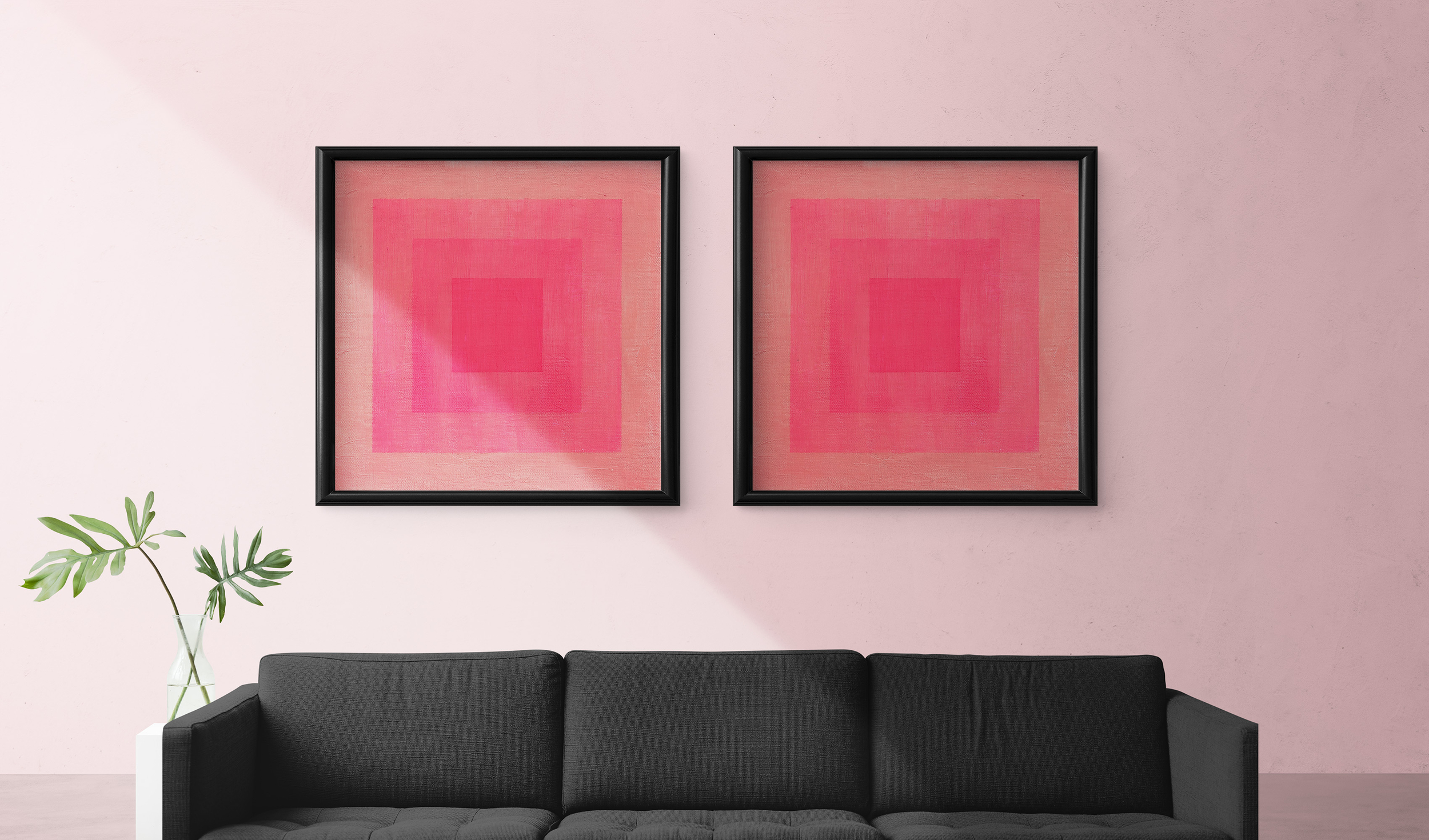 Tableau abstrait fait main rose fluo - Peinture sur toile contemporaine