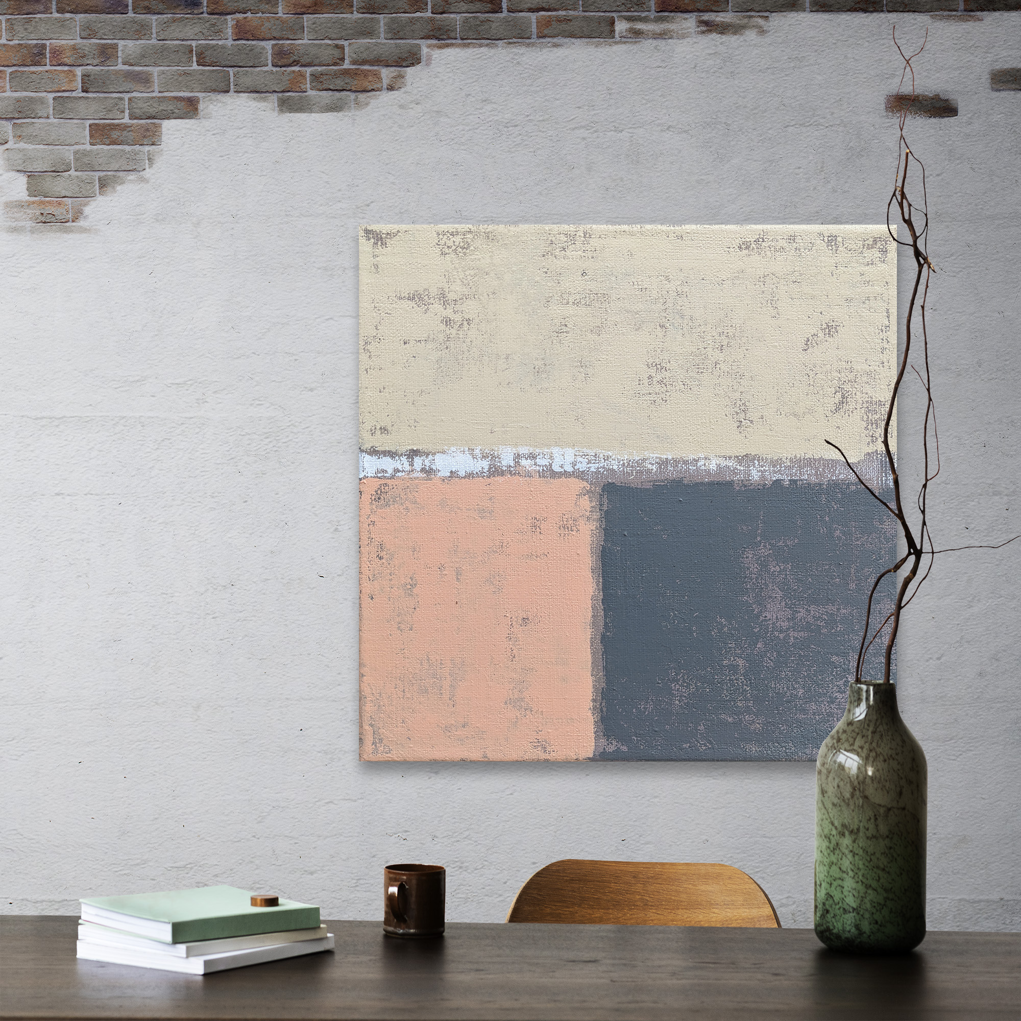 Tableau abstrait décoration moderne - Peinture murale beige, rose, gris