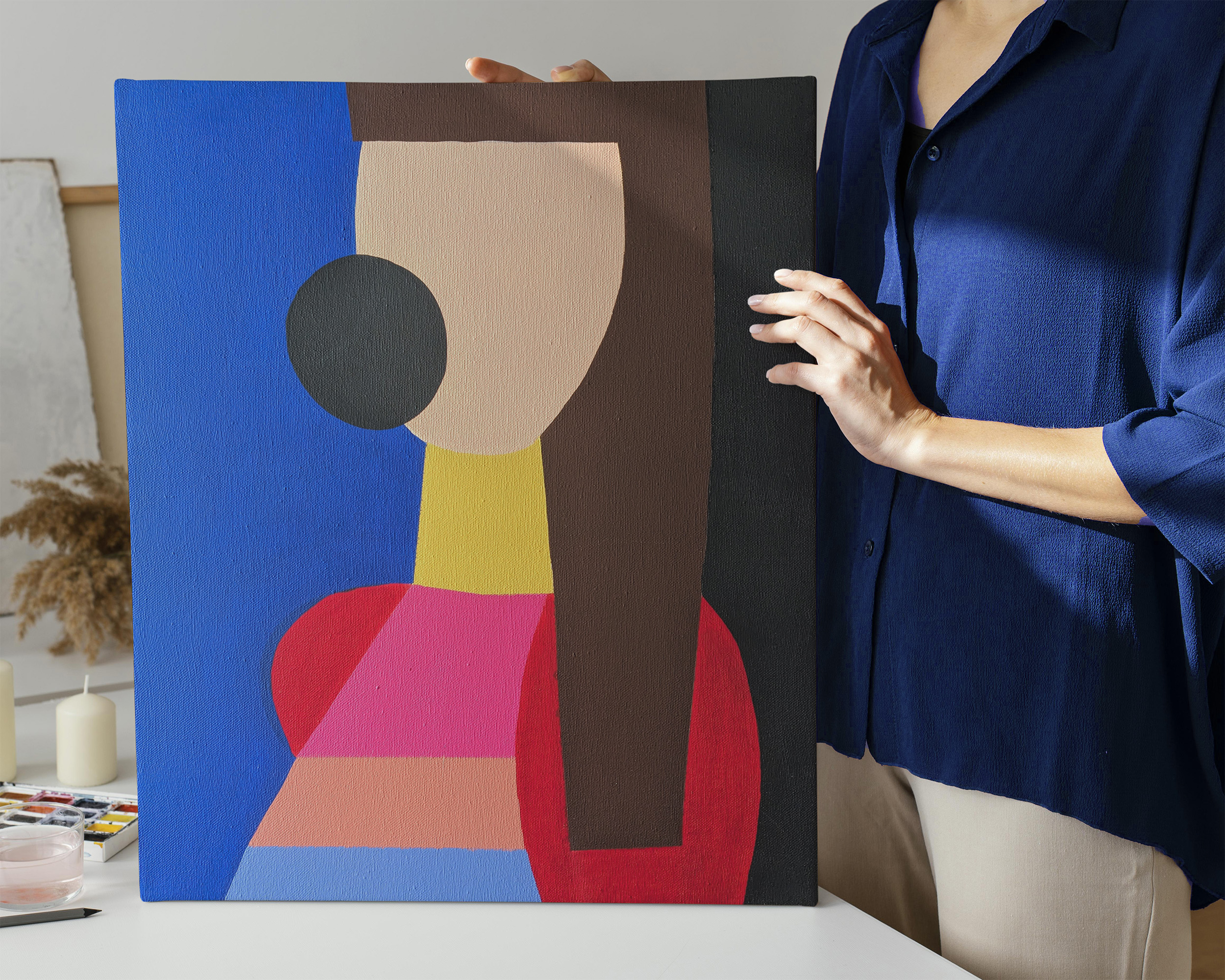 Tableau décoratif coloré moderne, Peinture minimaliste formes géométriques