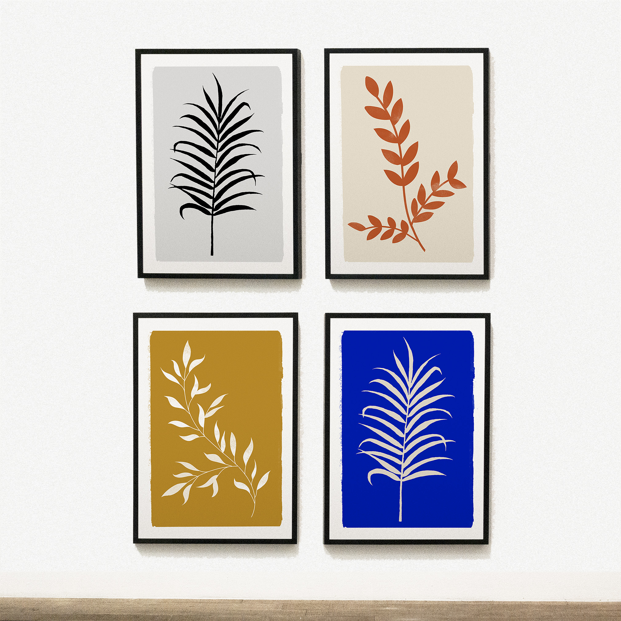 Affiche déco murale vegetale herbier feuille bleu