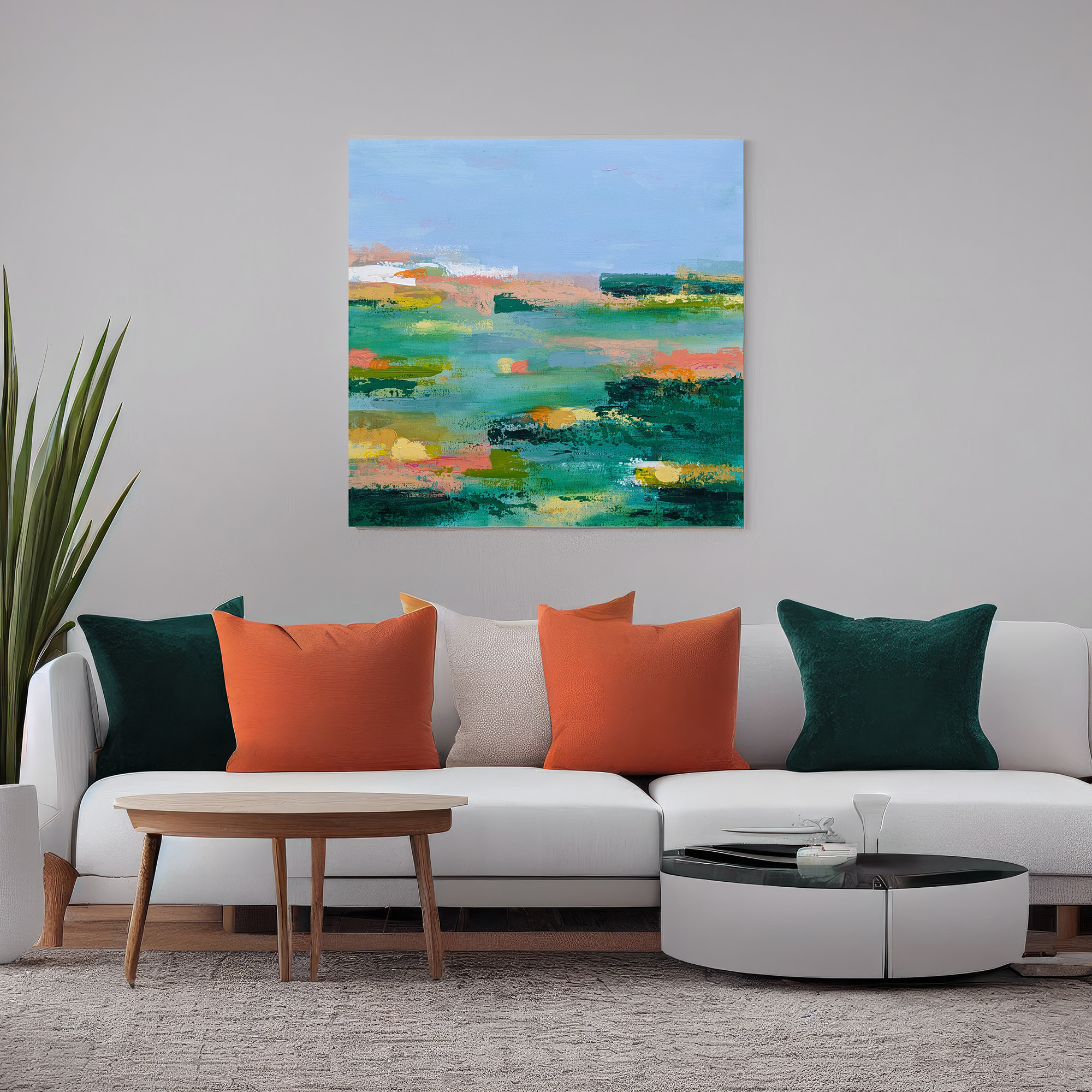 Tableau abstrait paysage coloré - Peinture sur toile moderne fait main