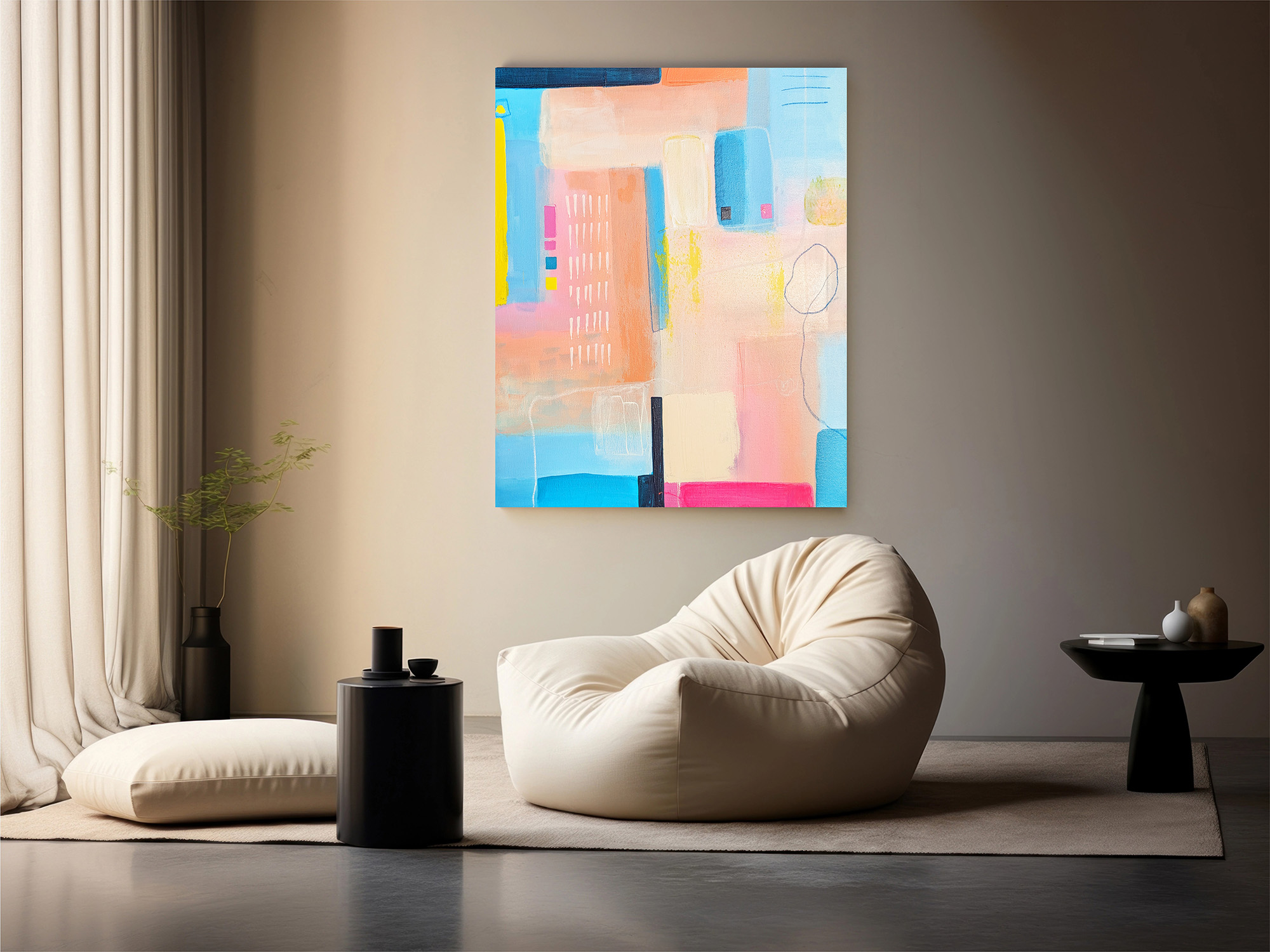 Aquamarine - Peinture abstraite moderne bleu, Tableau fait main pour décoration murale pastel
