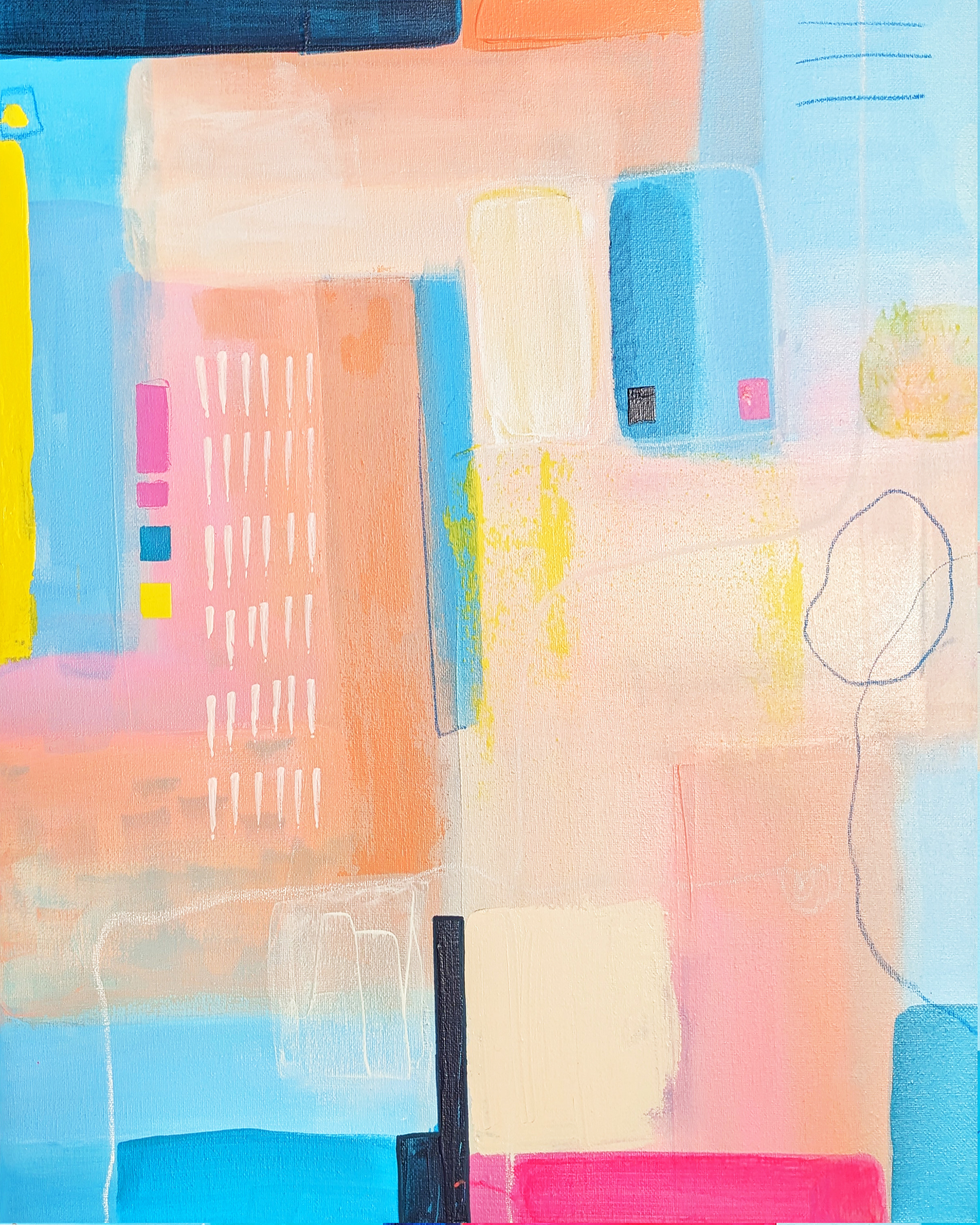 Aquamarine - Peinture abstraite moderne bleu, Tableau fait main pour décoration murale pastel