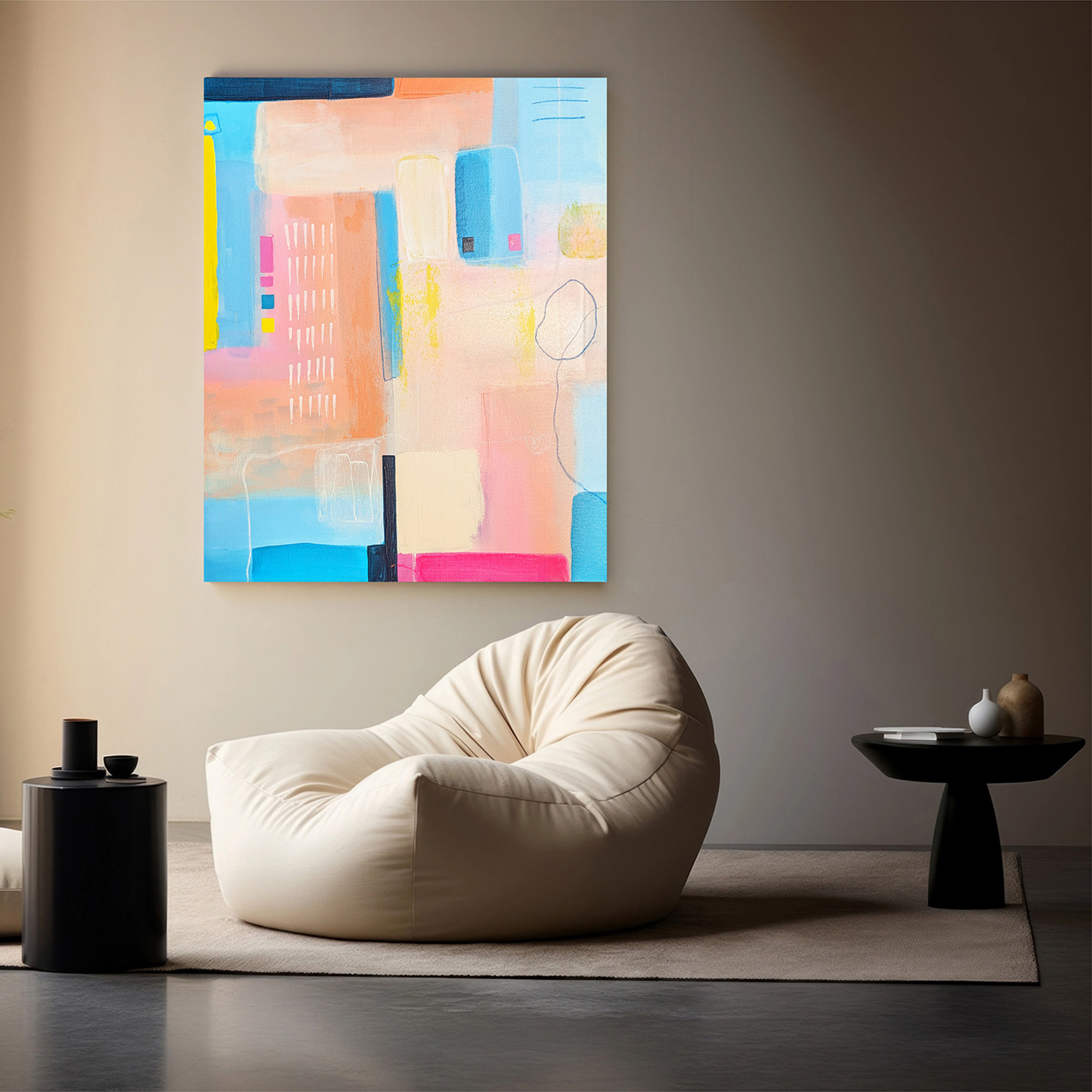 Aquamarine - Peinture abstraite moderne bleu, Tableau fait main pour décoration murale pastel