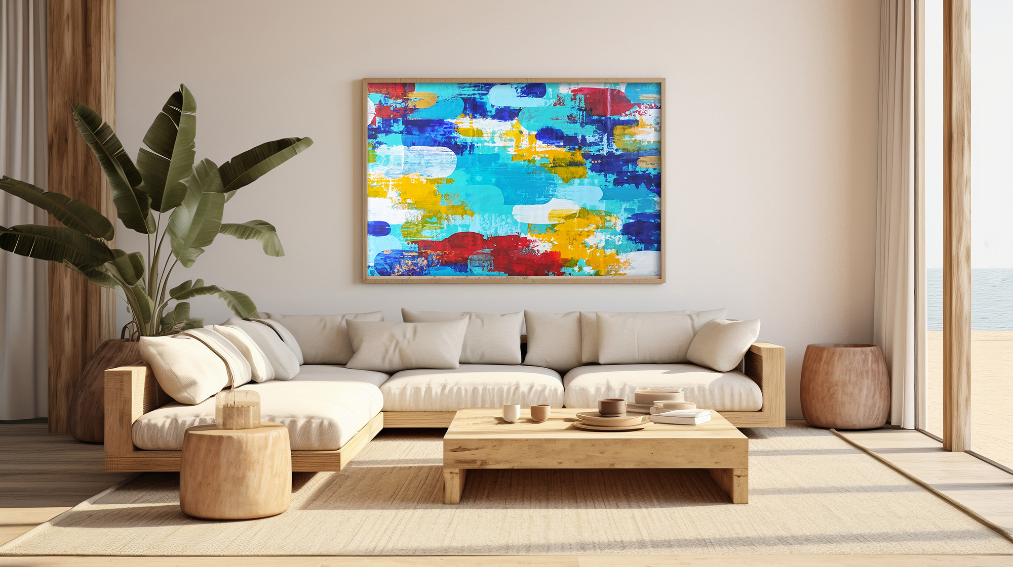 Cassis - Grand tableau abstrait coloré décoration murale tendance salon moderne