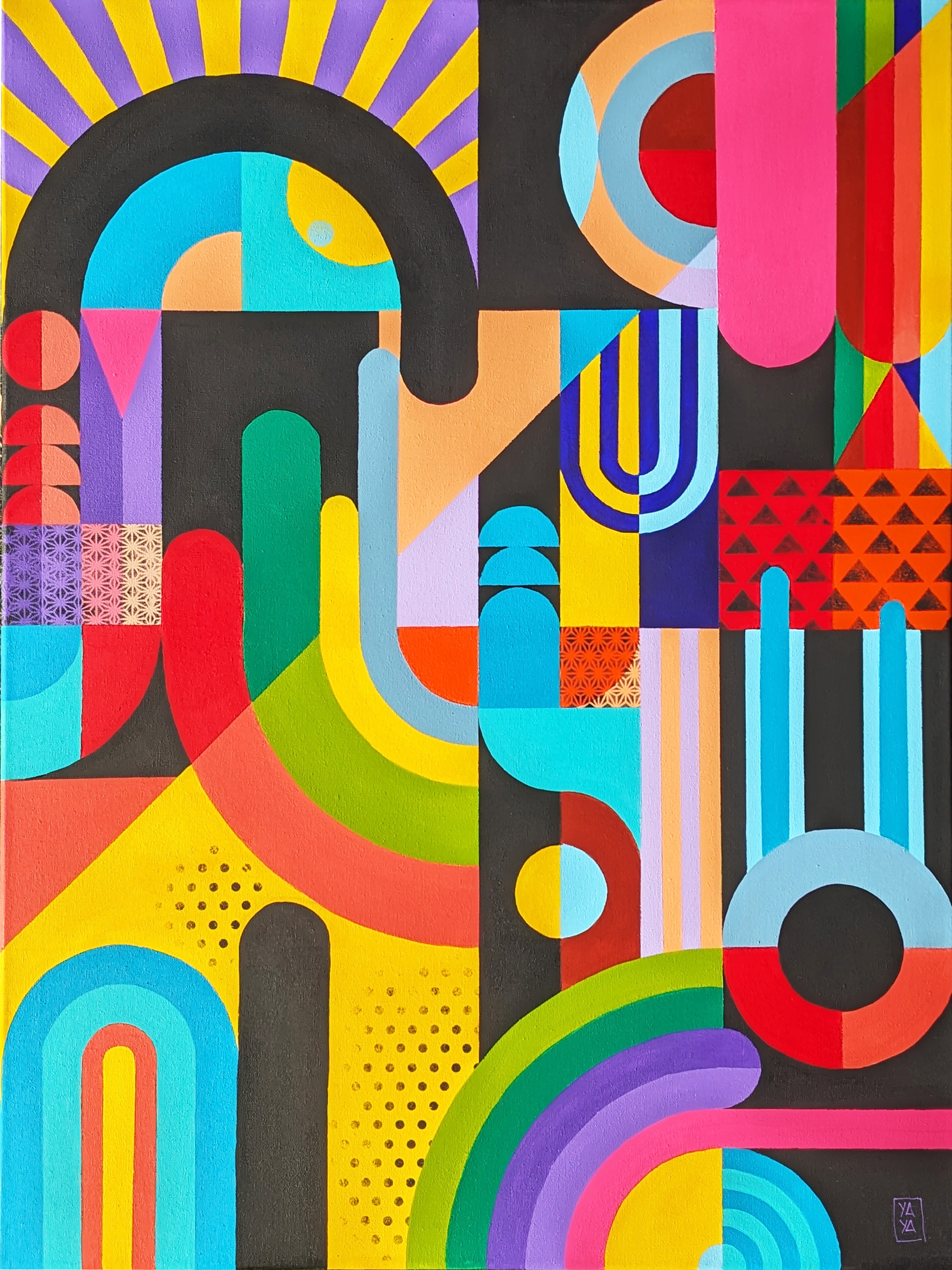 Polygolo - Grand tableau géométrique coloré, Décoration murale moderne fait main