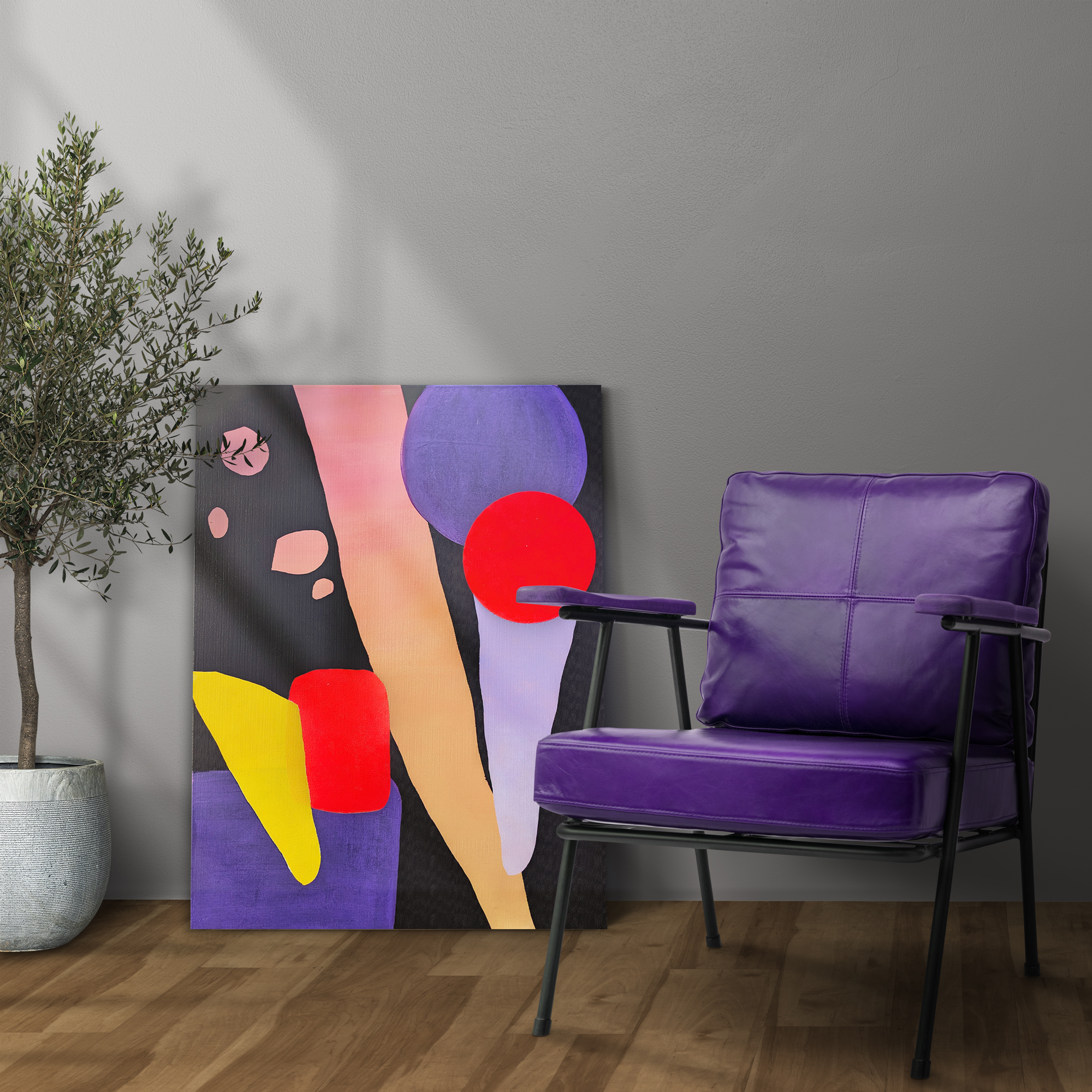 Grand tableau mural salon, Peinture minimaliste déco colorée