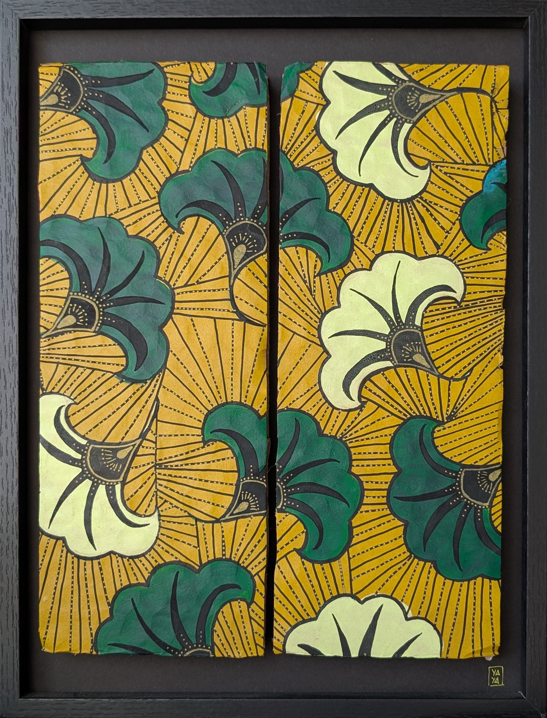 Tableau wax africain encadré – Œuvre contemporaine mix média