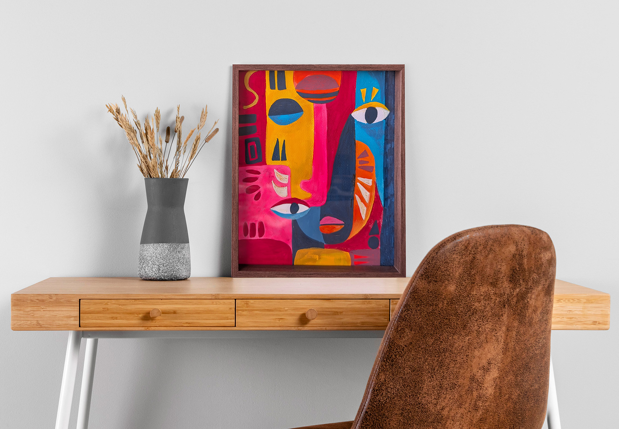 Tableau Tribal Pop encadré – Œuvre contemporaine originale sur papier