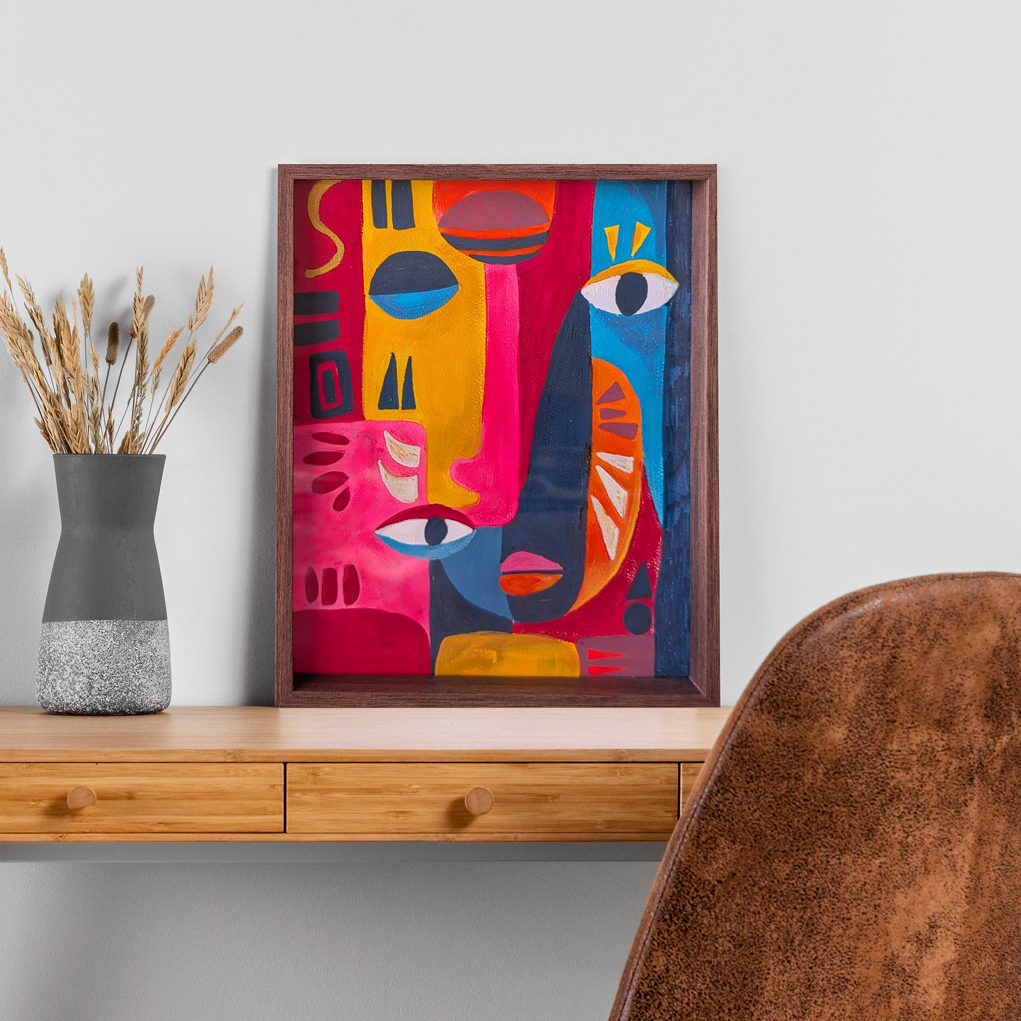 Tableau Tribal Pop encadré – Œuvre contemporaine originale sur papier