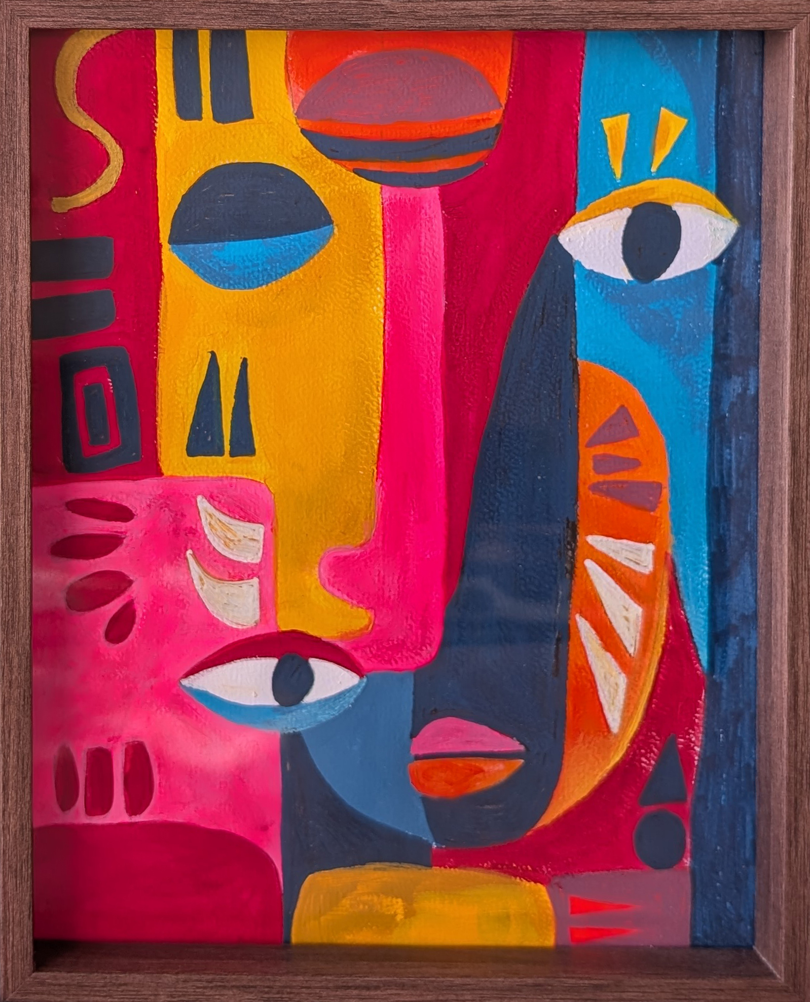 Tableau Tribal Pop encadré – Œuvre contemporaine originale sur papier