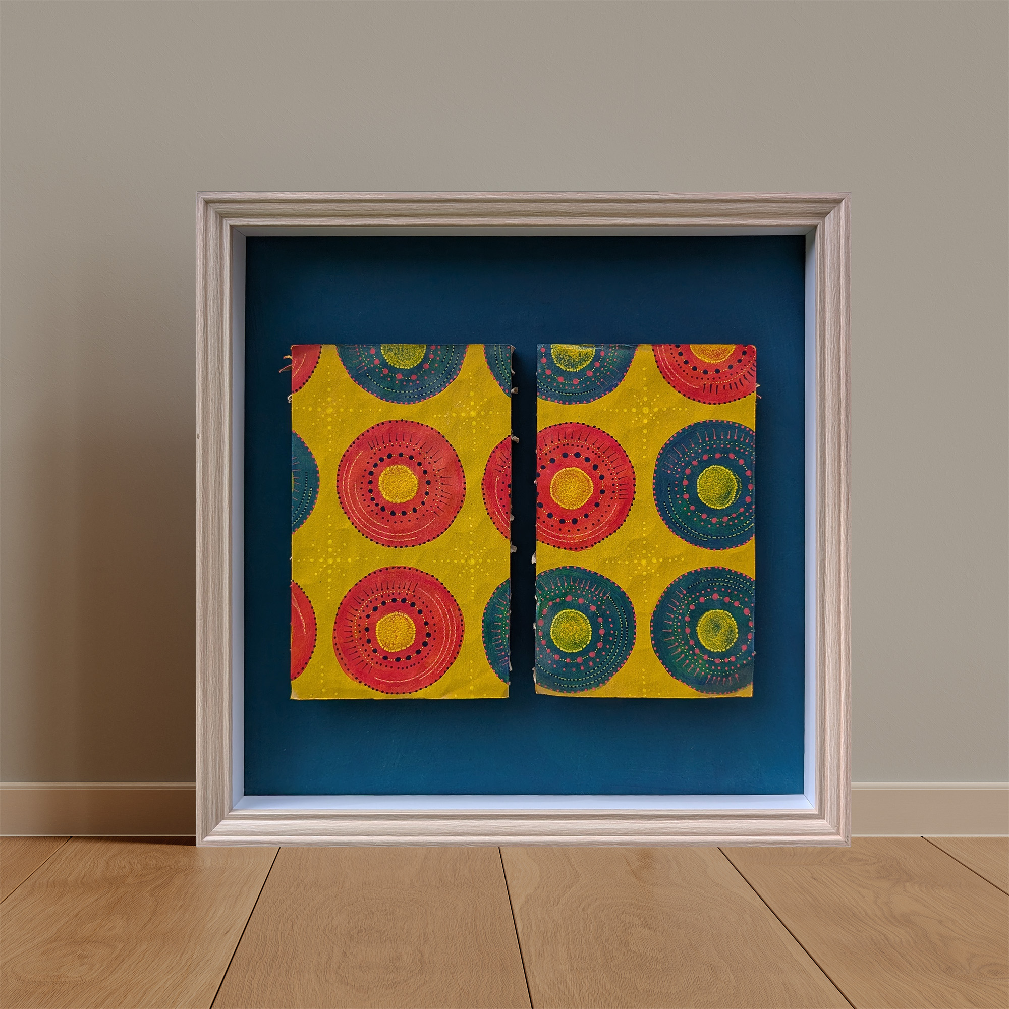 Tableau contemporain inspiré du wax africain sur carton recyclé