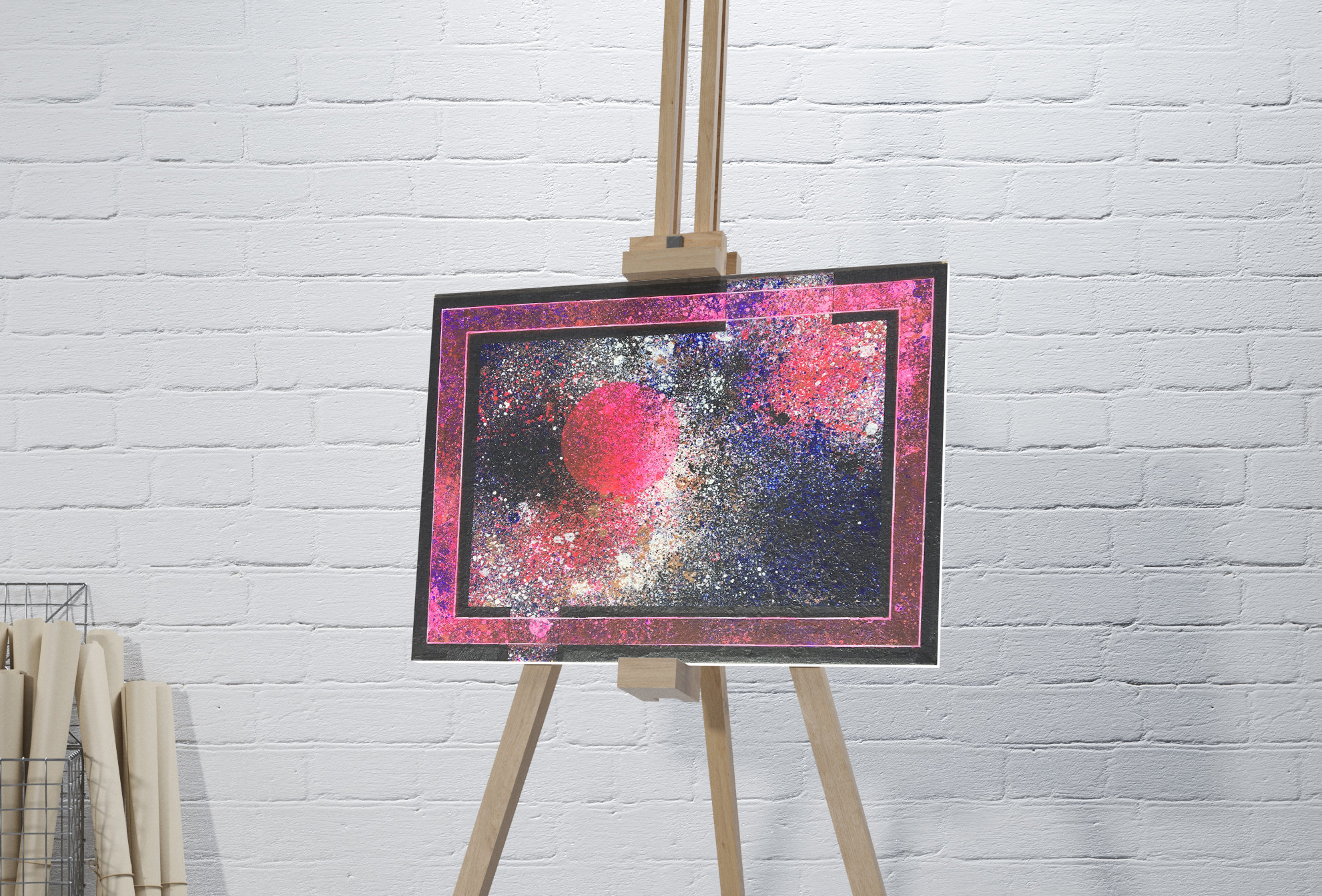tableau-peinture-tendance-artiste_coloré_abstrait_noir-rose-galaxie