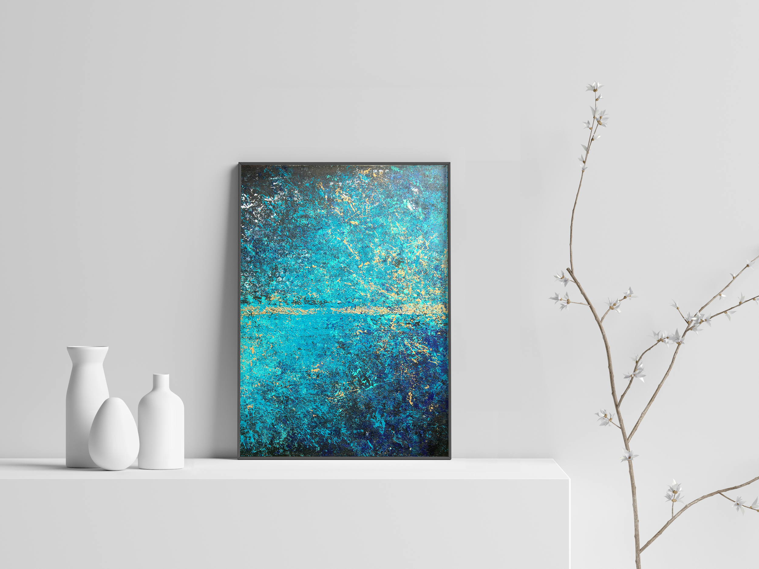 Poster-Decoration-Art-Mural_Abstrait_Turquoise_Or_40x60cm