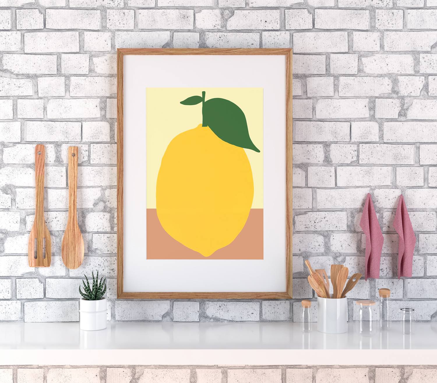 Poster-Decoration-Art-Mural_Contemporain_Minimaliste_formesetcouleurs_cuisine_GrosCitron_cadre