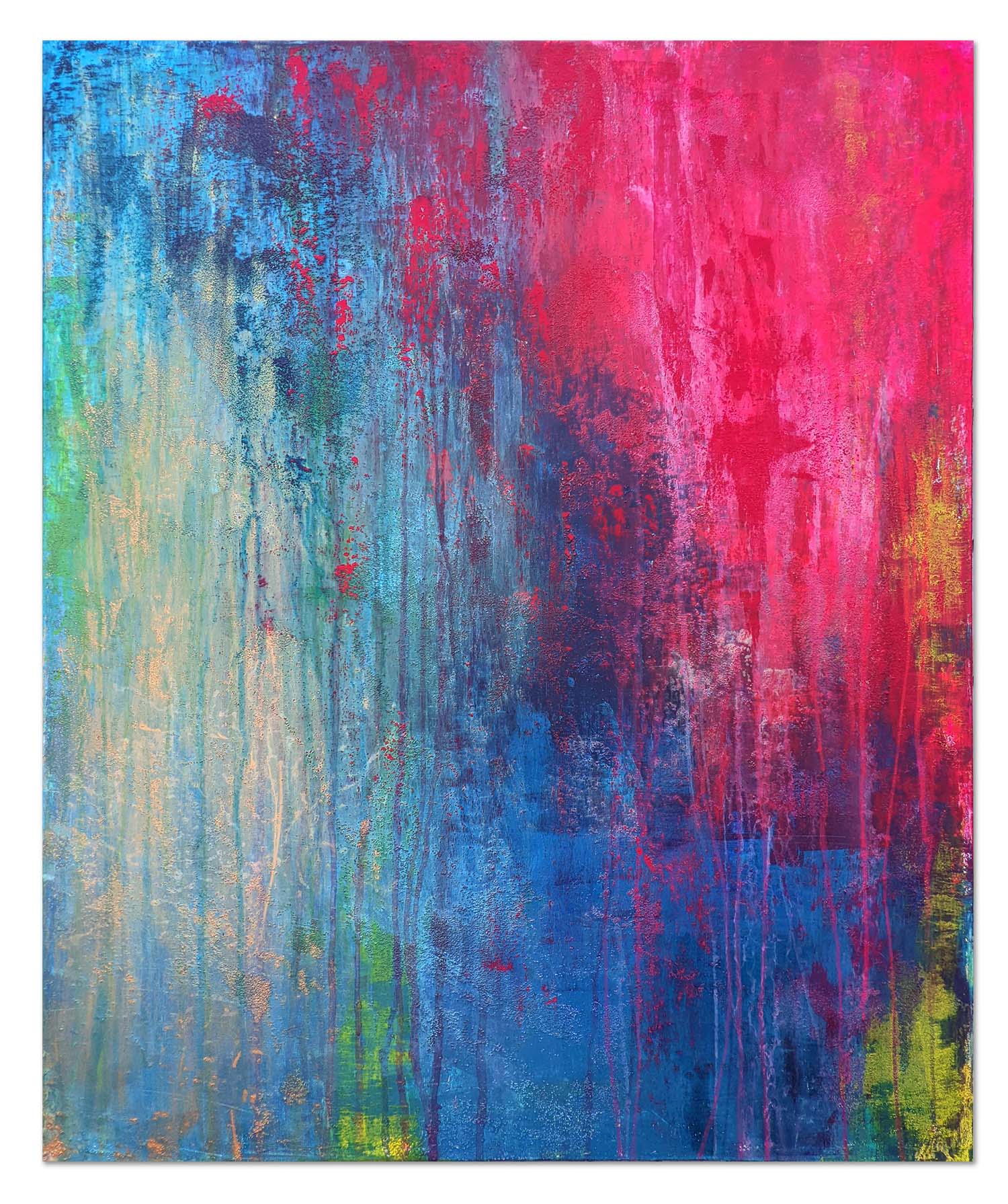 Tableau xxl abstrait contemporain rouge et bleu • Peintures sur toile