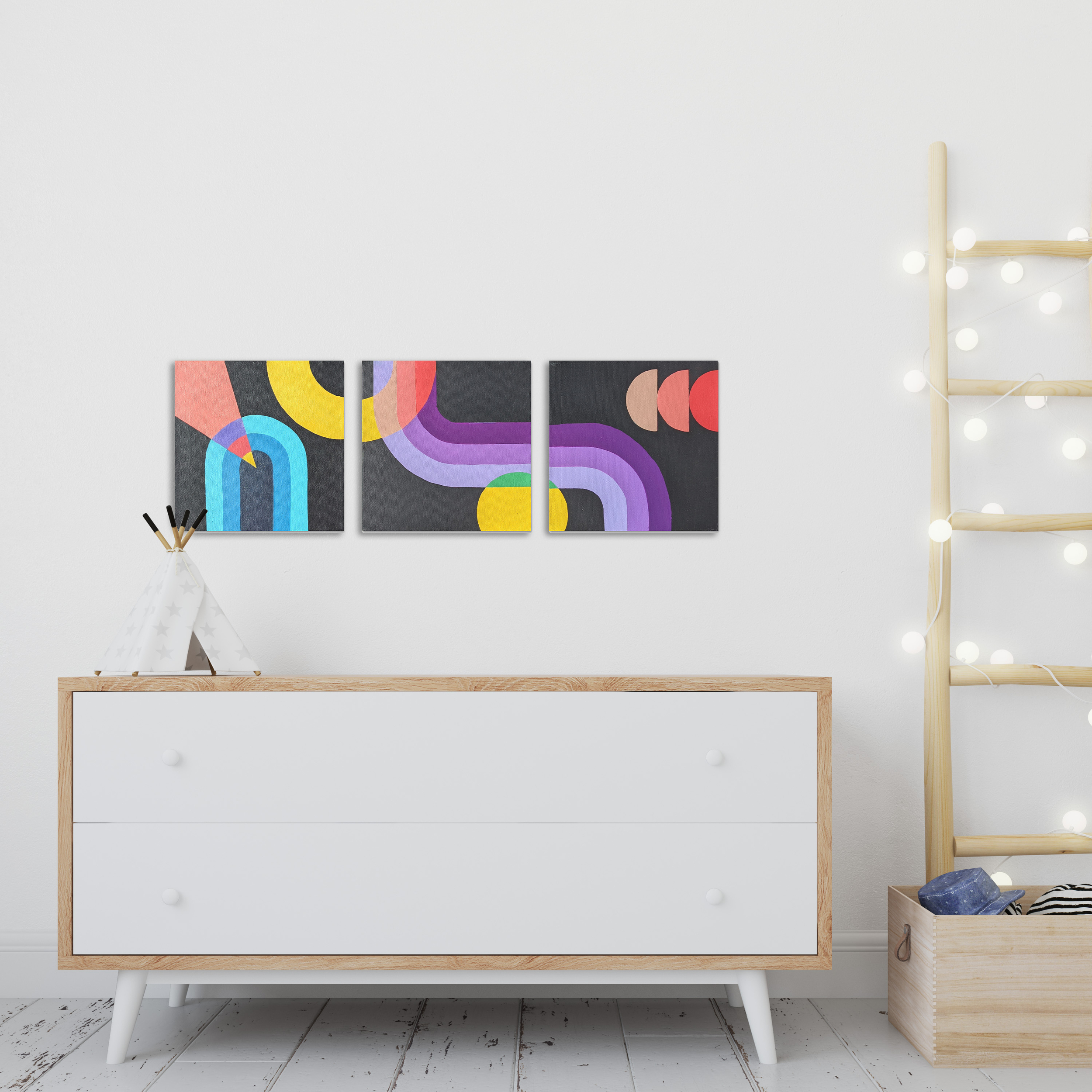 Trigolo - Tableau mural minimaliste géométrique, Trois peintures sur toiles modernes