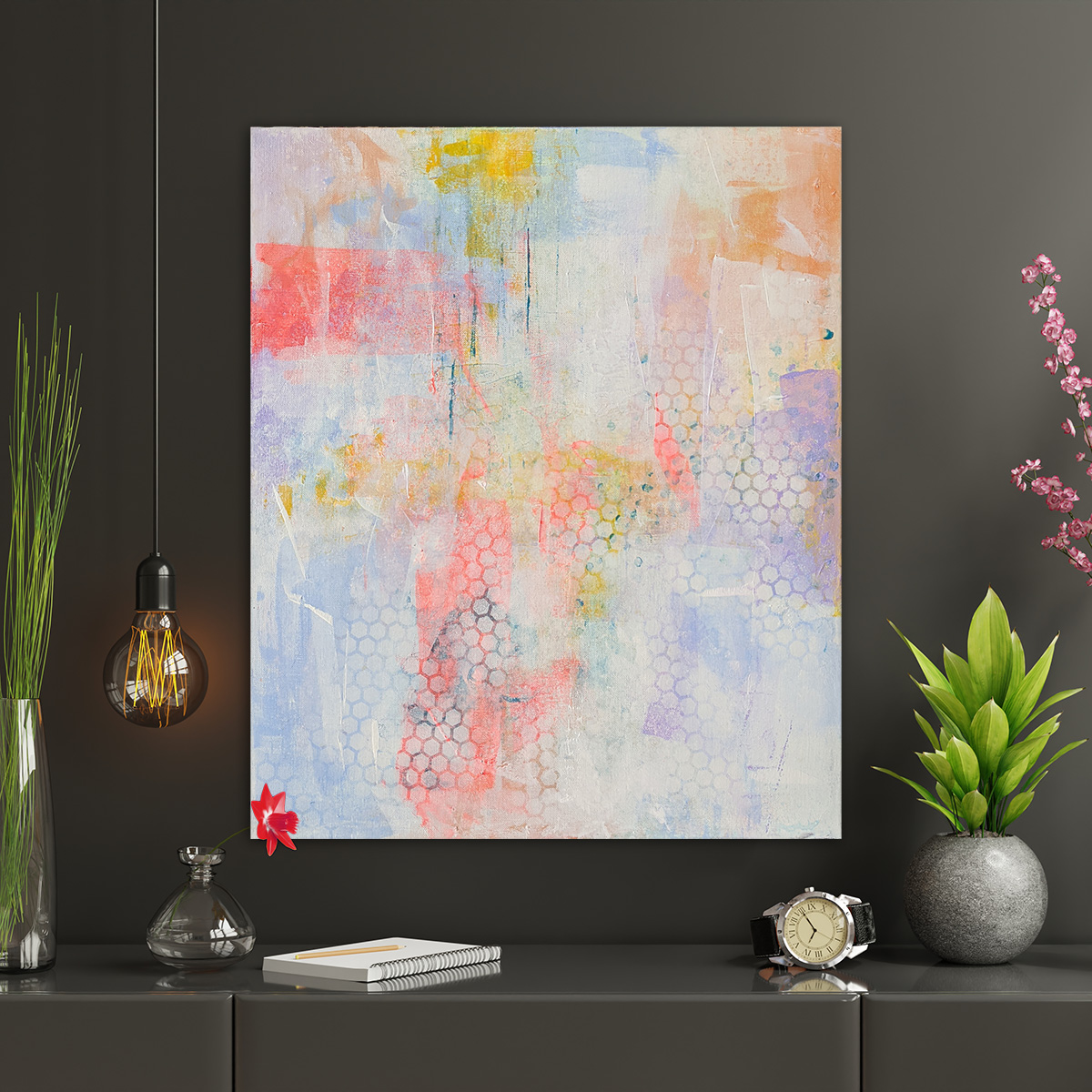 Tableau abstrait pastel - Peinture acrylique sur toile 55x65cm