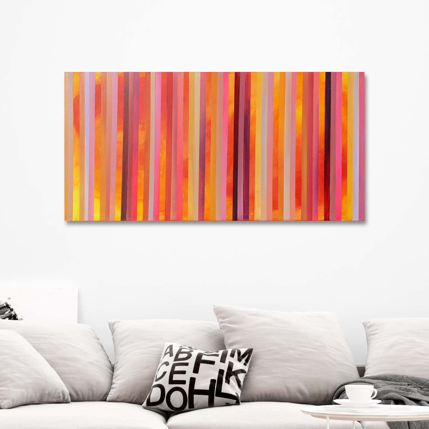 Tableau grand format abstrait coloré - Peinture acrylique sur toile 50x100cm