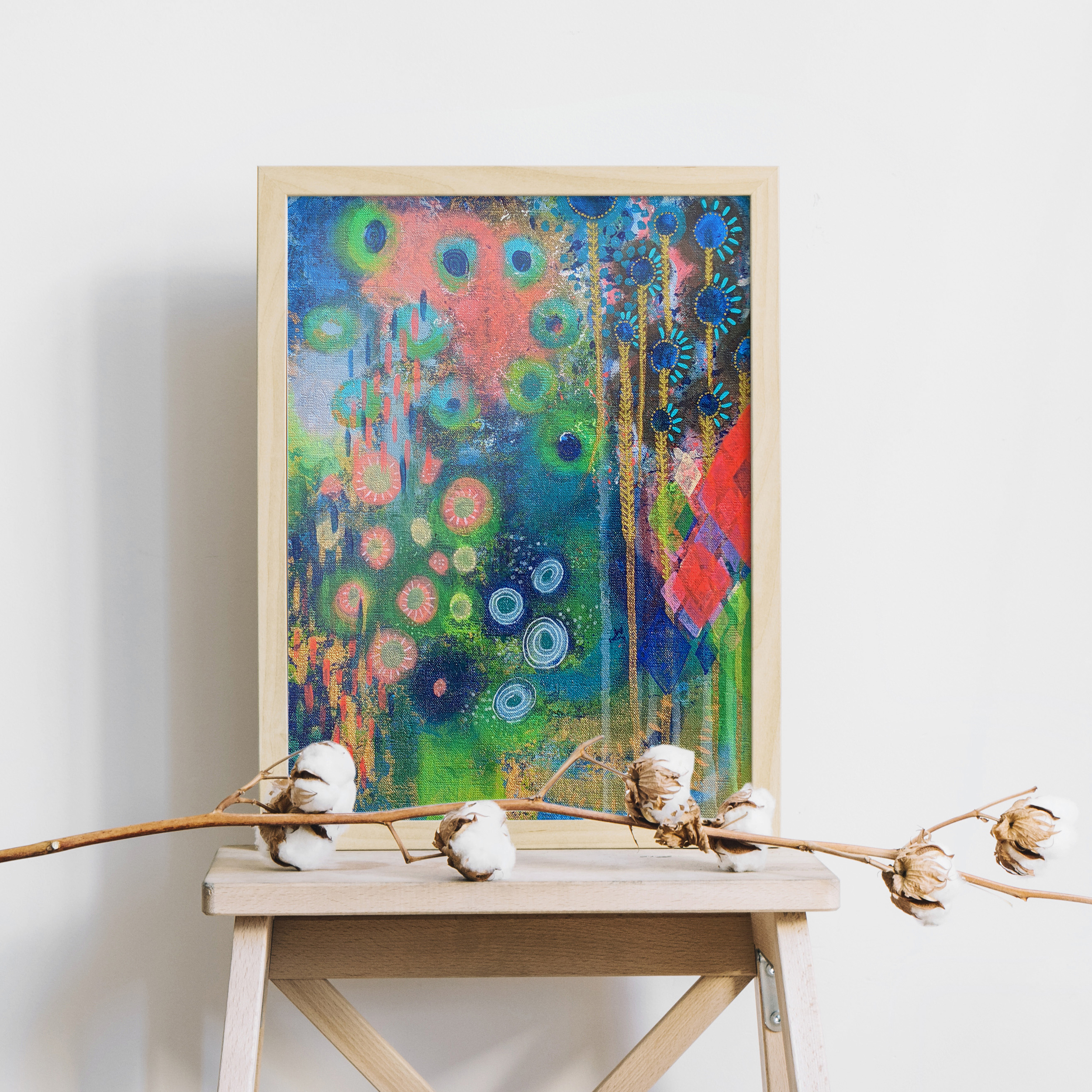 Flore - Tableau déco fleurs moderne, Peinture acrylique fleurs abstraites et colorées