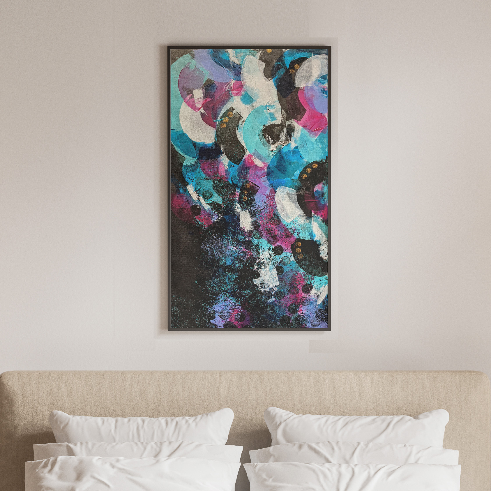 Tableau déco vertical - Peinture abstraite moderne - Acrylique sur toile 37x75cm