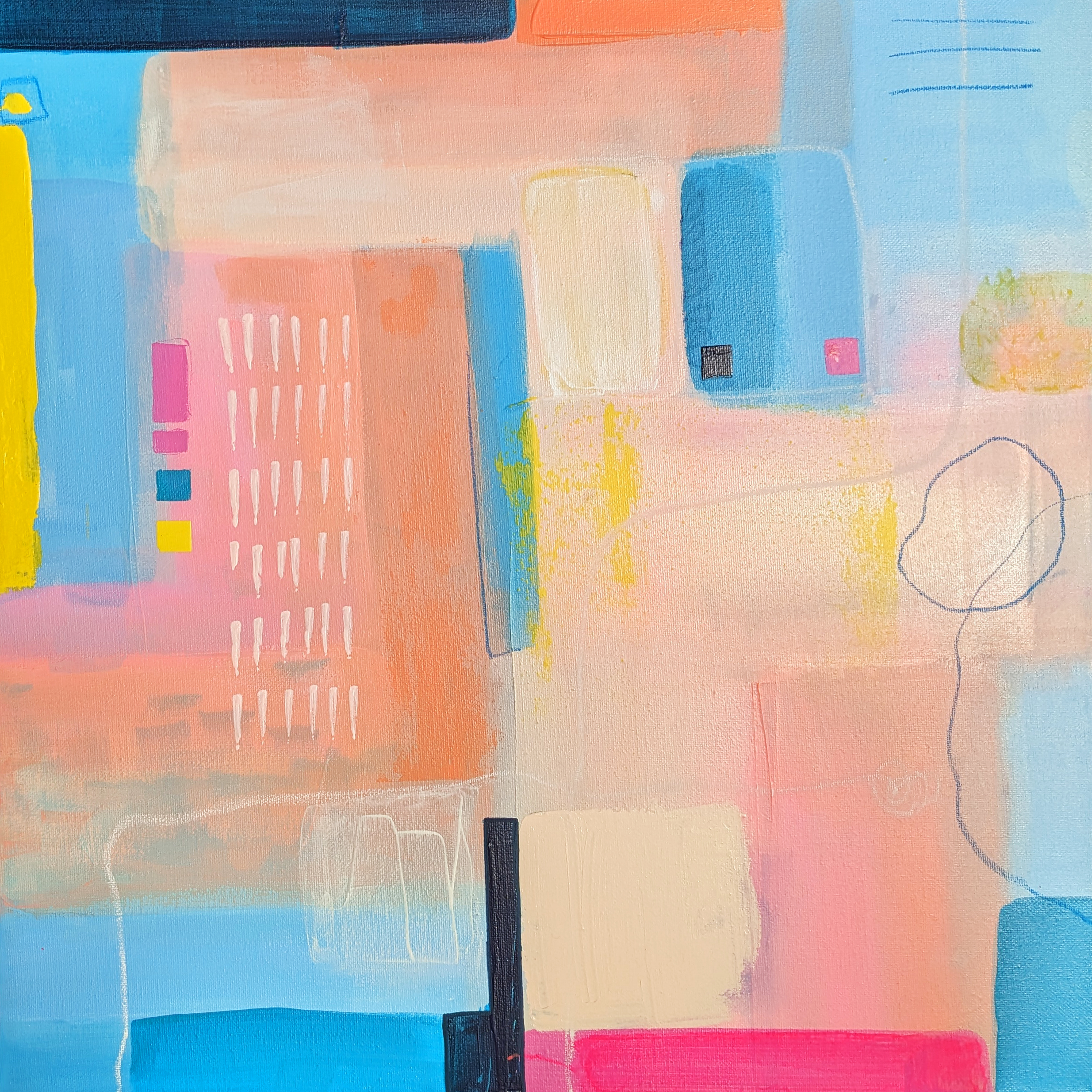 Peinture abstraite fait main bleu et rose