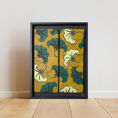 Tableau wax africain encadré – Œuvre contemporaine mix média