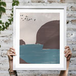 poster-paysage-minimaliste-déco-murale-chambre-couleurs-nature-montagne-mer-oiseaux