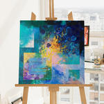 Tableau déco Peinture sur toile Art mural abstrait couleurs turquoise jaune bleu vert