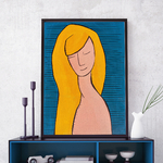 Tableau déco Peinture sur toile Art mural abstrait couleurs turquoise jaune bleu portrait visage