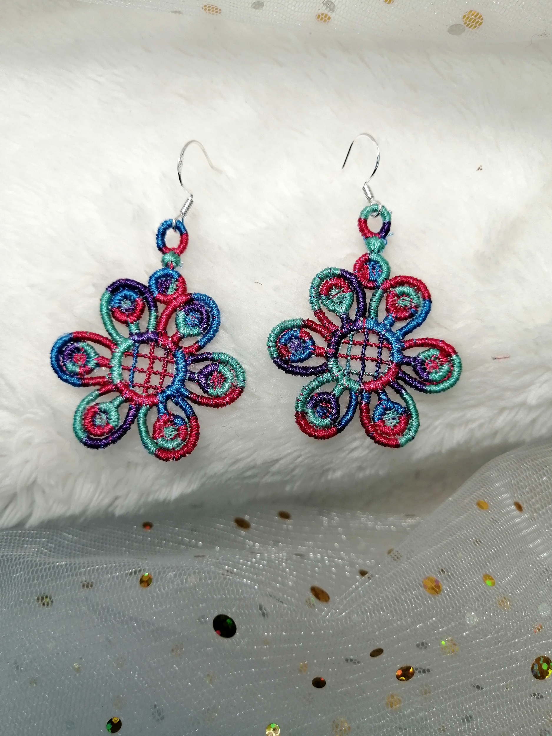 Boucles oreilles fleurs bleu 3