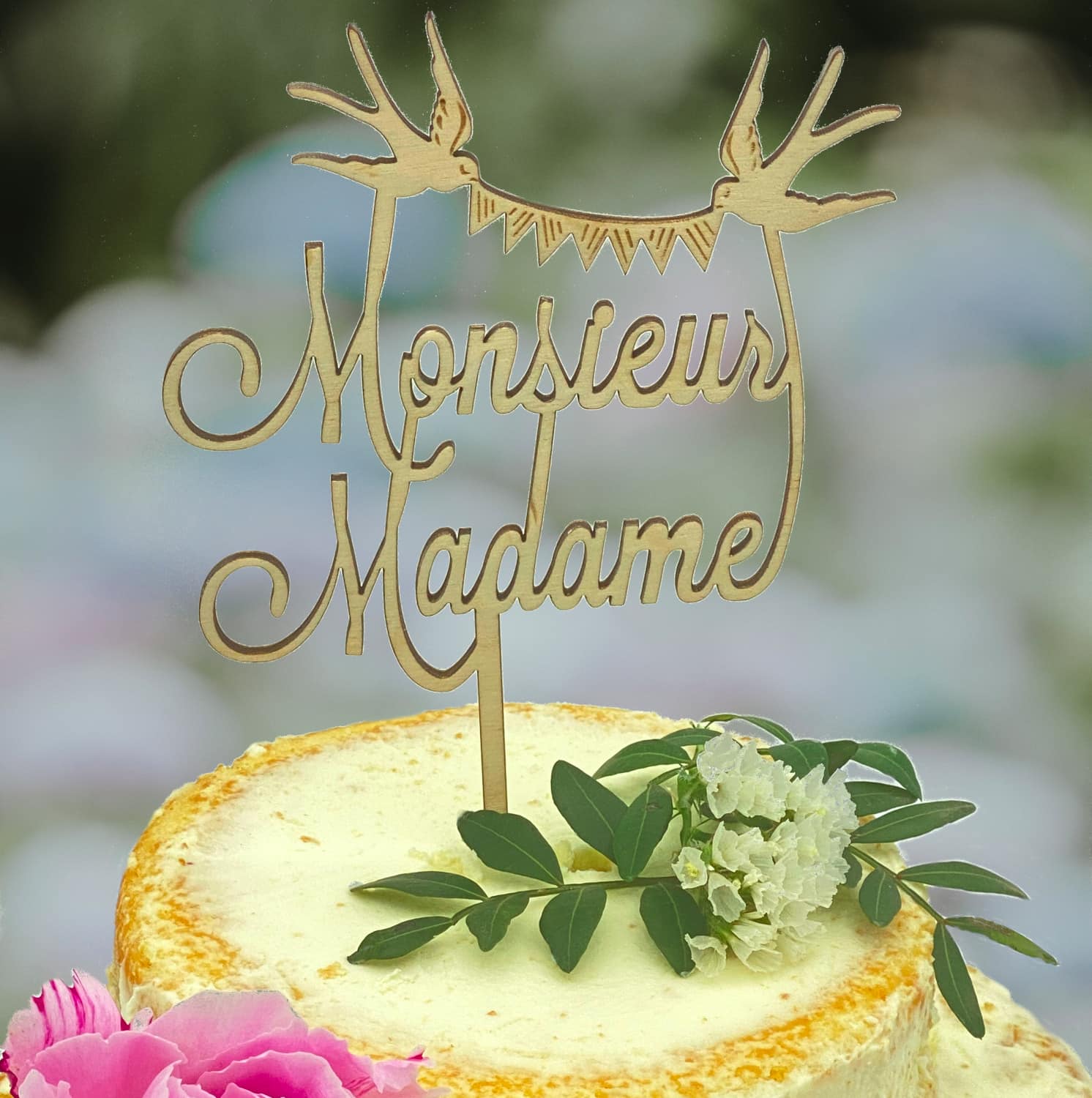 Cake topper en bois pour monsieur madame