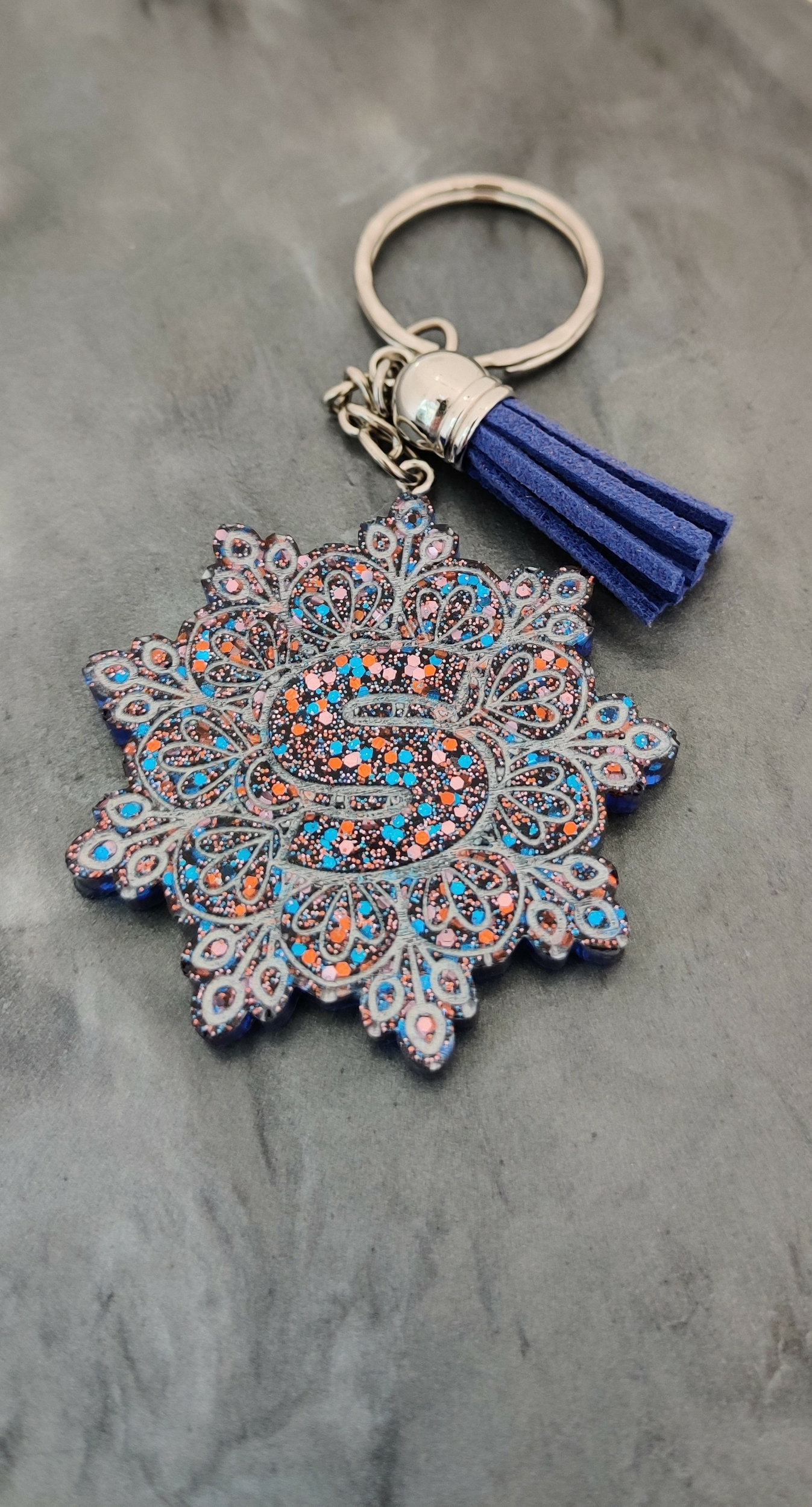 Porte cles silver bleu