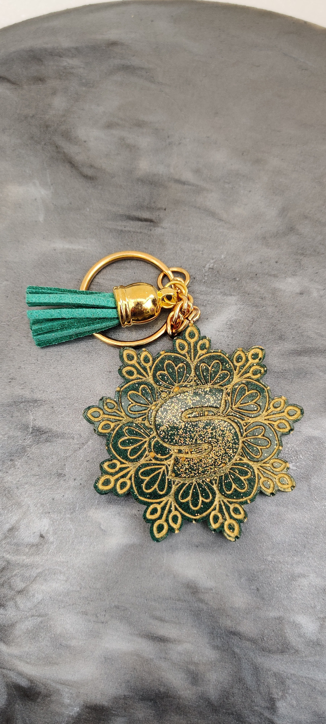 Porte cle mandala gold vert S