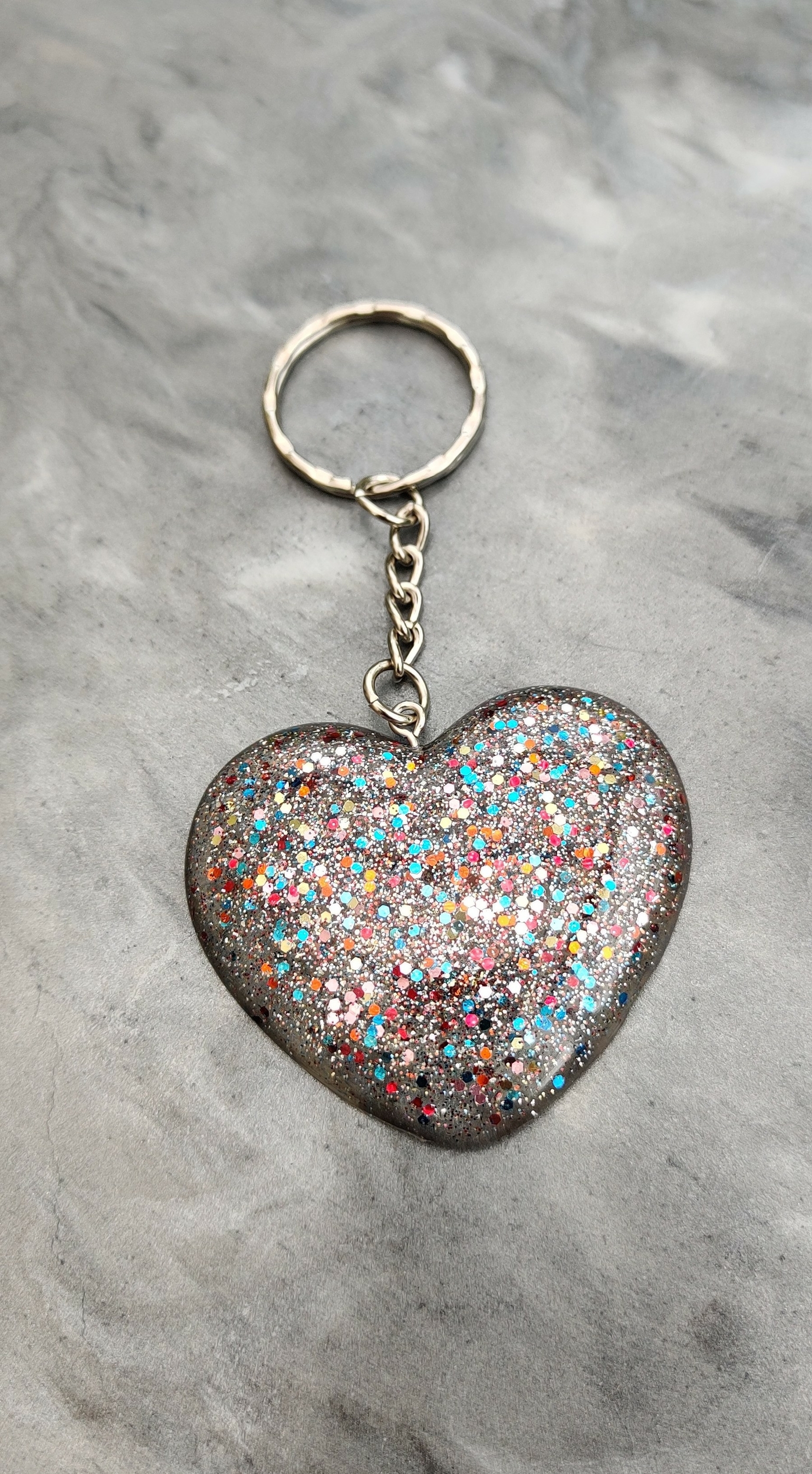 Porte cles silver coeur ppaillettes