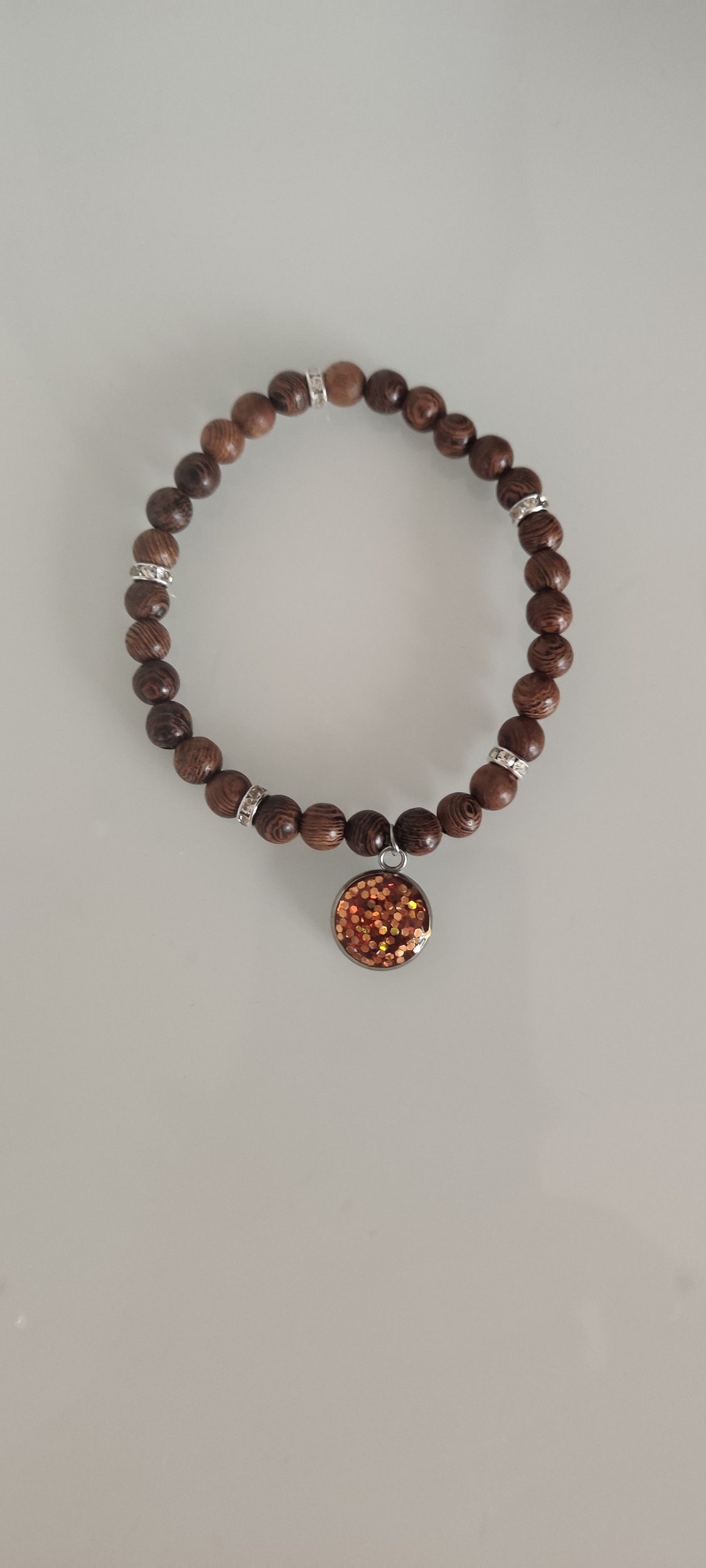 bracelet perles bois jaune paillettes