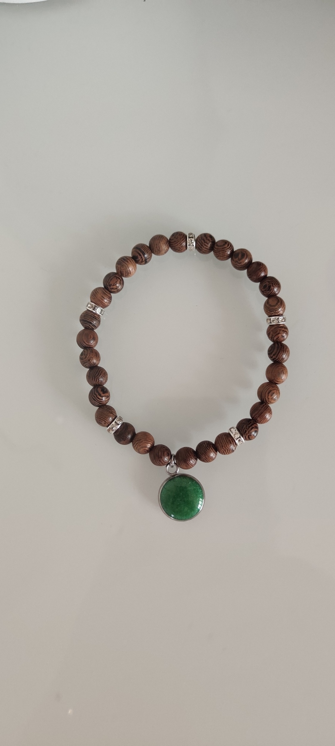 Bracelet perles bois vert
