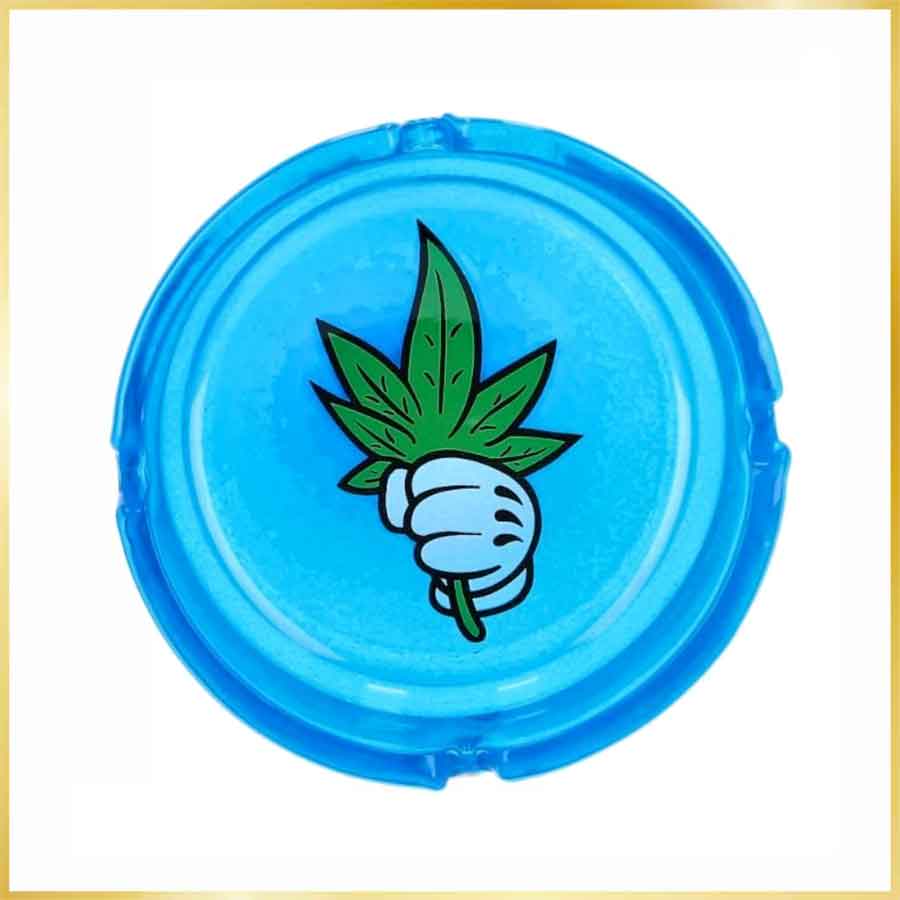 cendrier-bleu-en-verre-mickey-leaf-cannabis