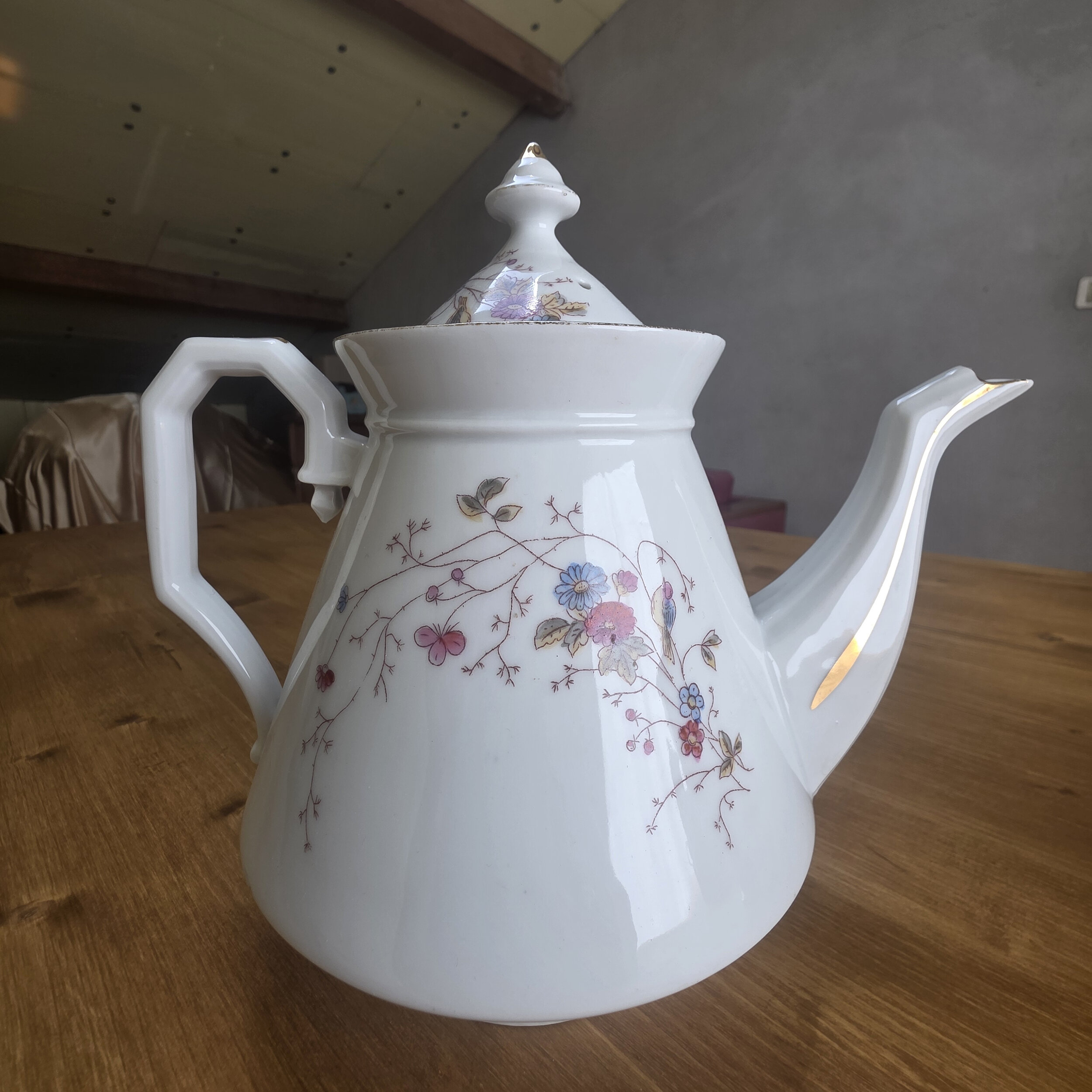 Cafetière en porcelaine – oiseaux et fleurs vintage