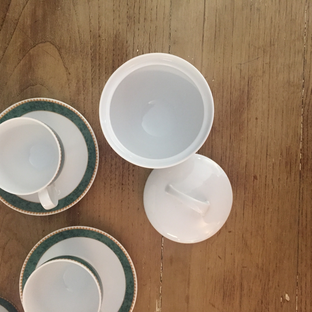 PHILIPPE DESHOULIÈRES CALIFORNIA 4 tasses à café et soucoupes Limoges