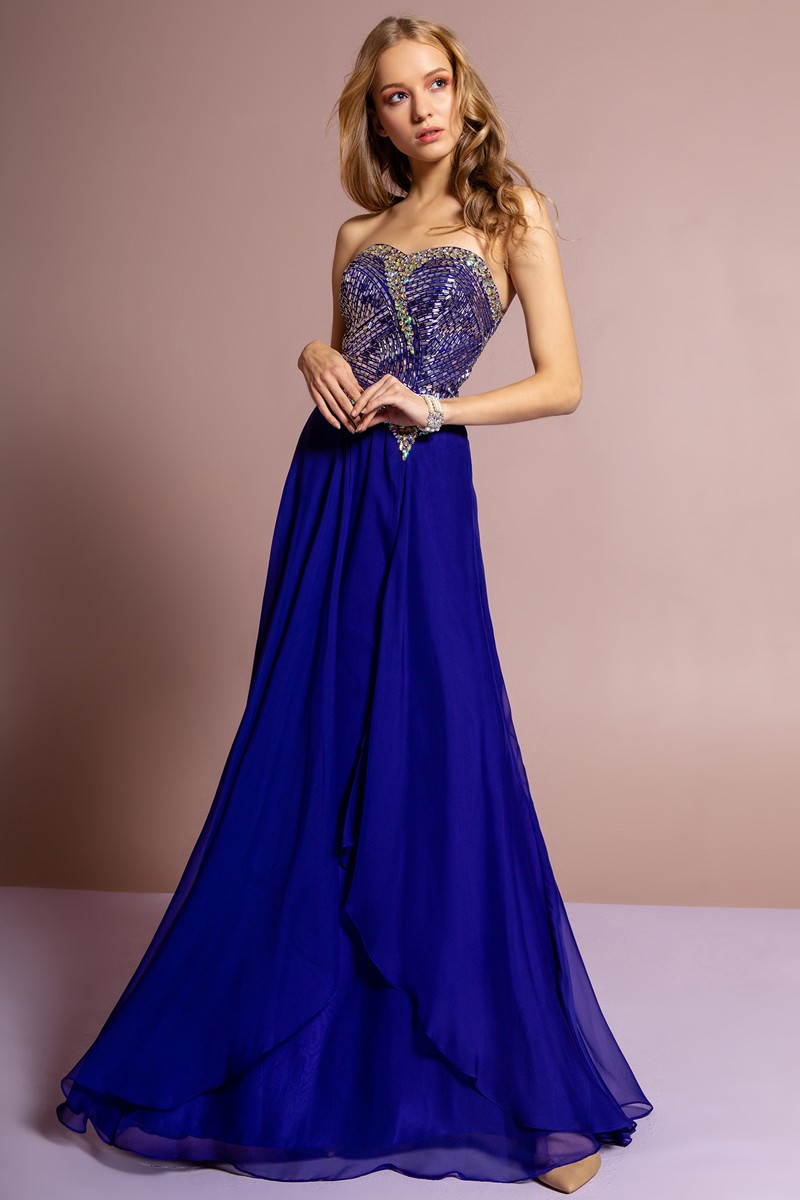 Robe sans bretelles en mousseline de soie